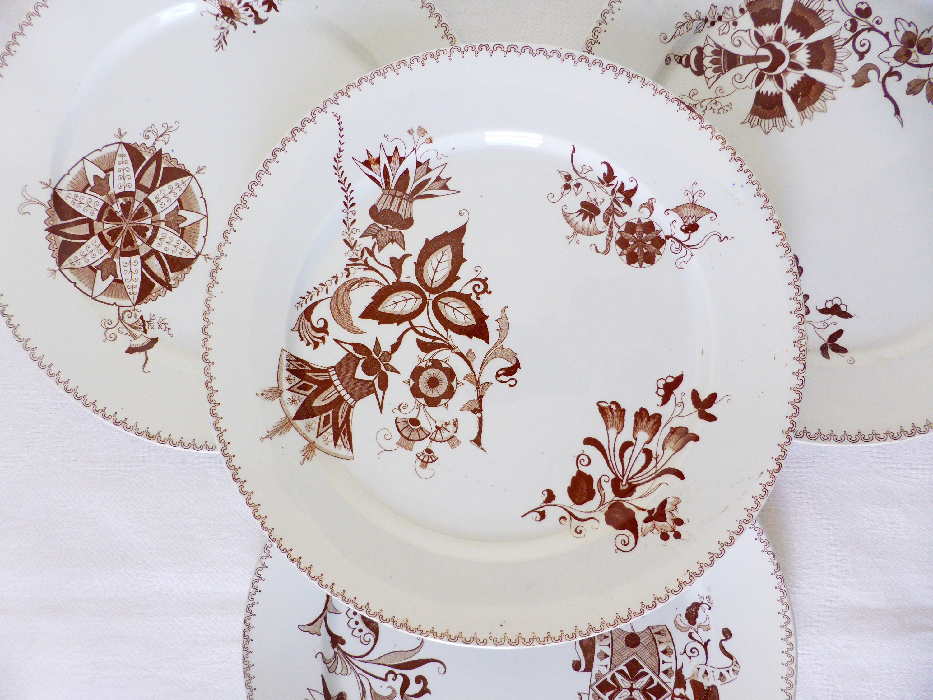 4 Assiettes Plates Vintage de Sarreguemines Modèle Danois en Porcelaine