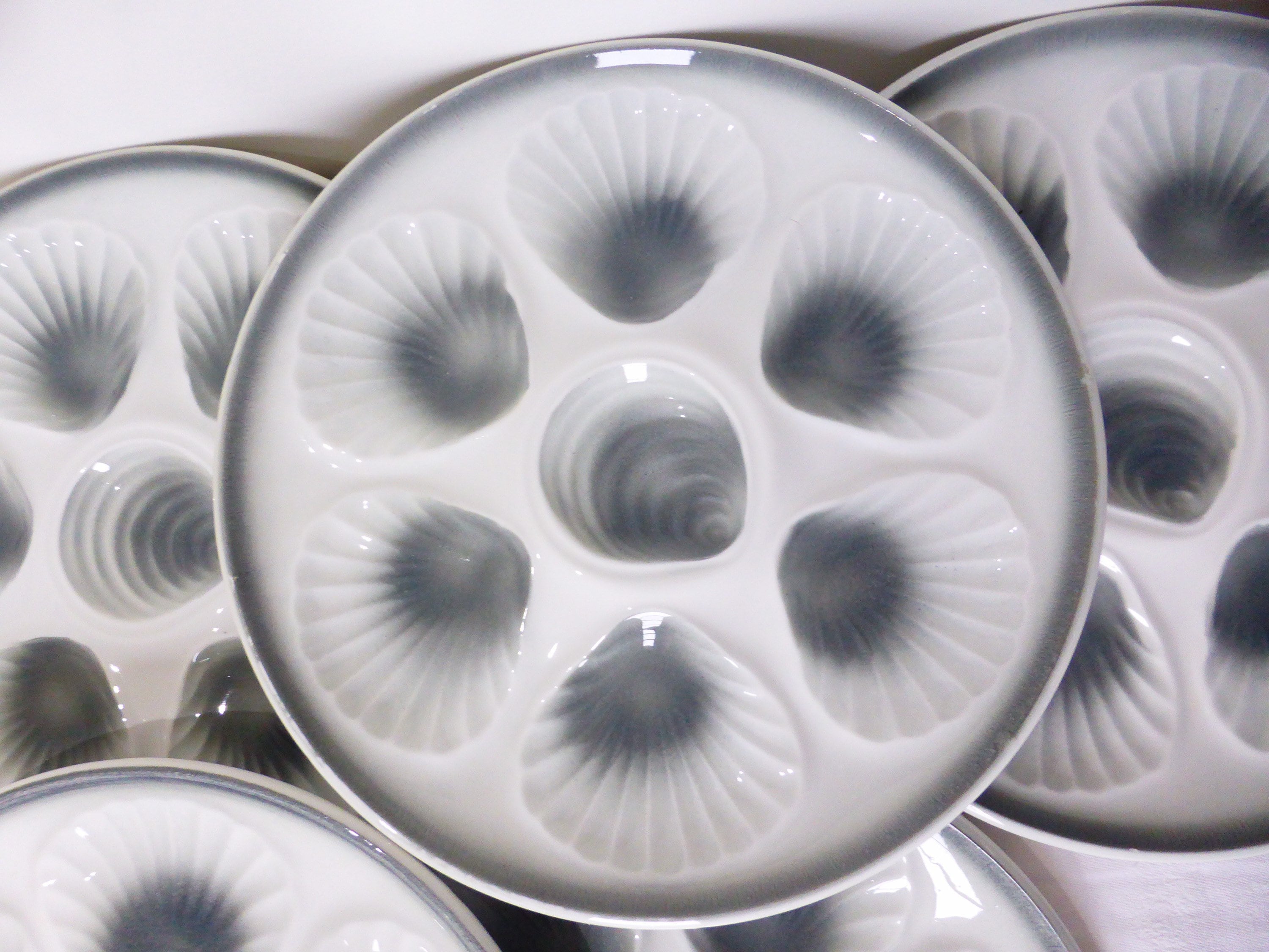 6 Assiettes à Huitres Vintage Moulin Des Loups et Orchies en Porcelaine