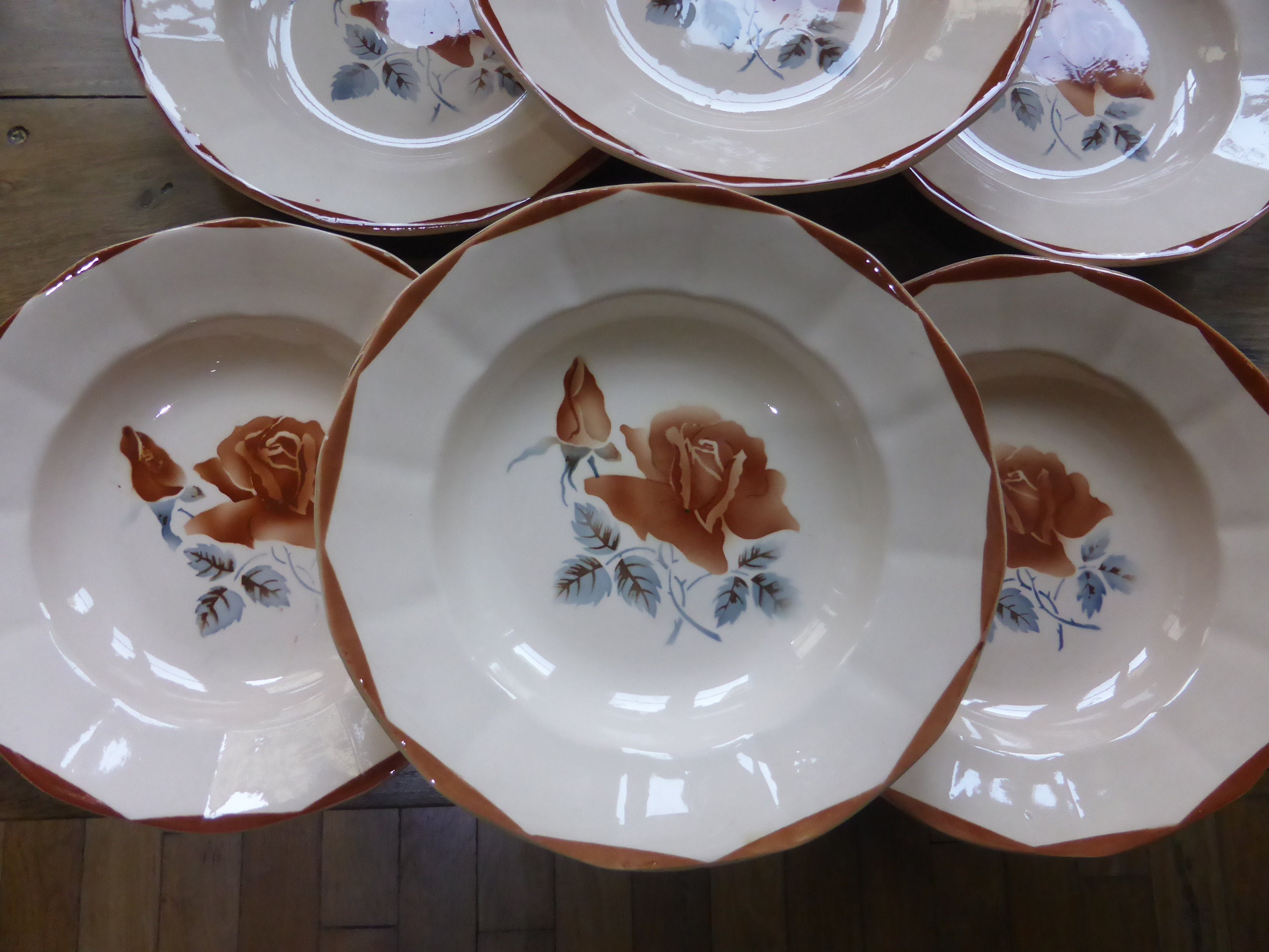6 Assiettes Creuses Vintage de Digoin Sarreguemines en Porcelaine