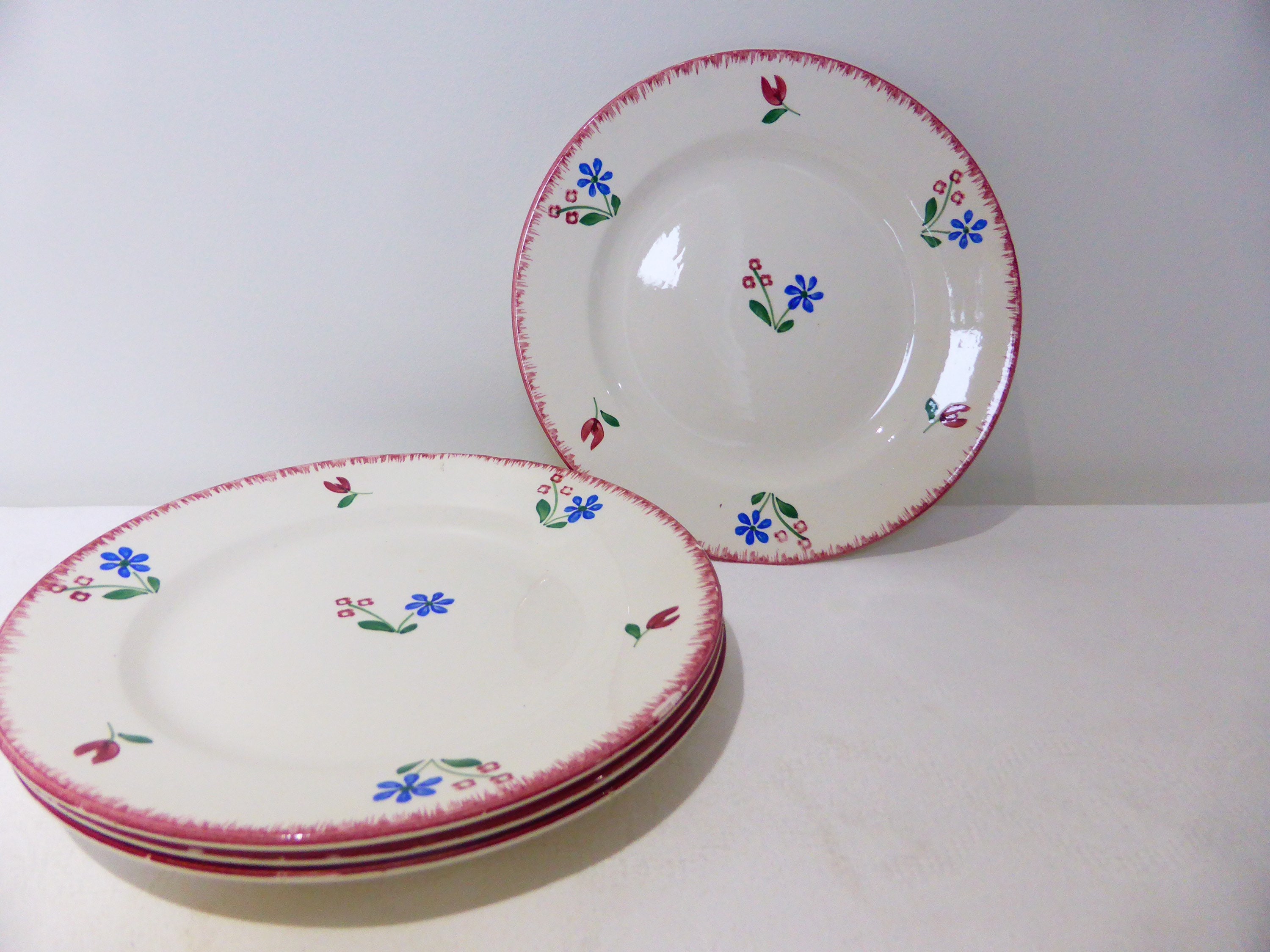 Lot De 8 Assiettes à Dessert Vintage Porcelaine - Motif Bleu Et Blanc - Époque Classique