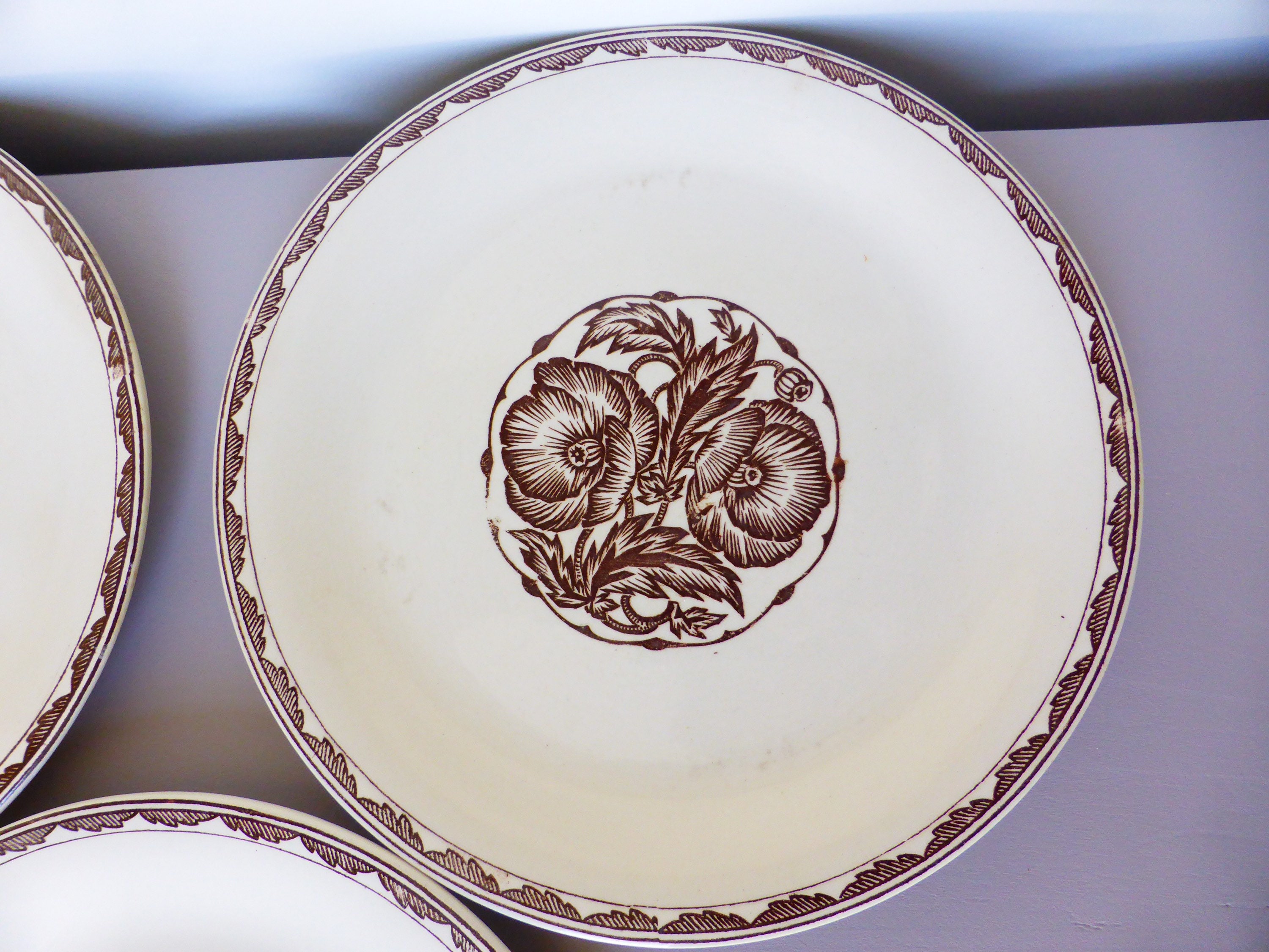 3 Assiettes Plates Vintage de Sarreguemines Modèle Argonne en Porcelaine