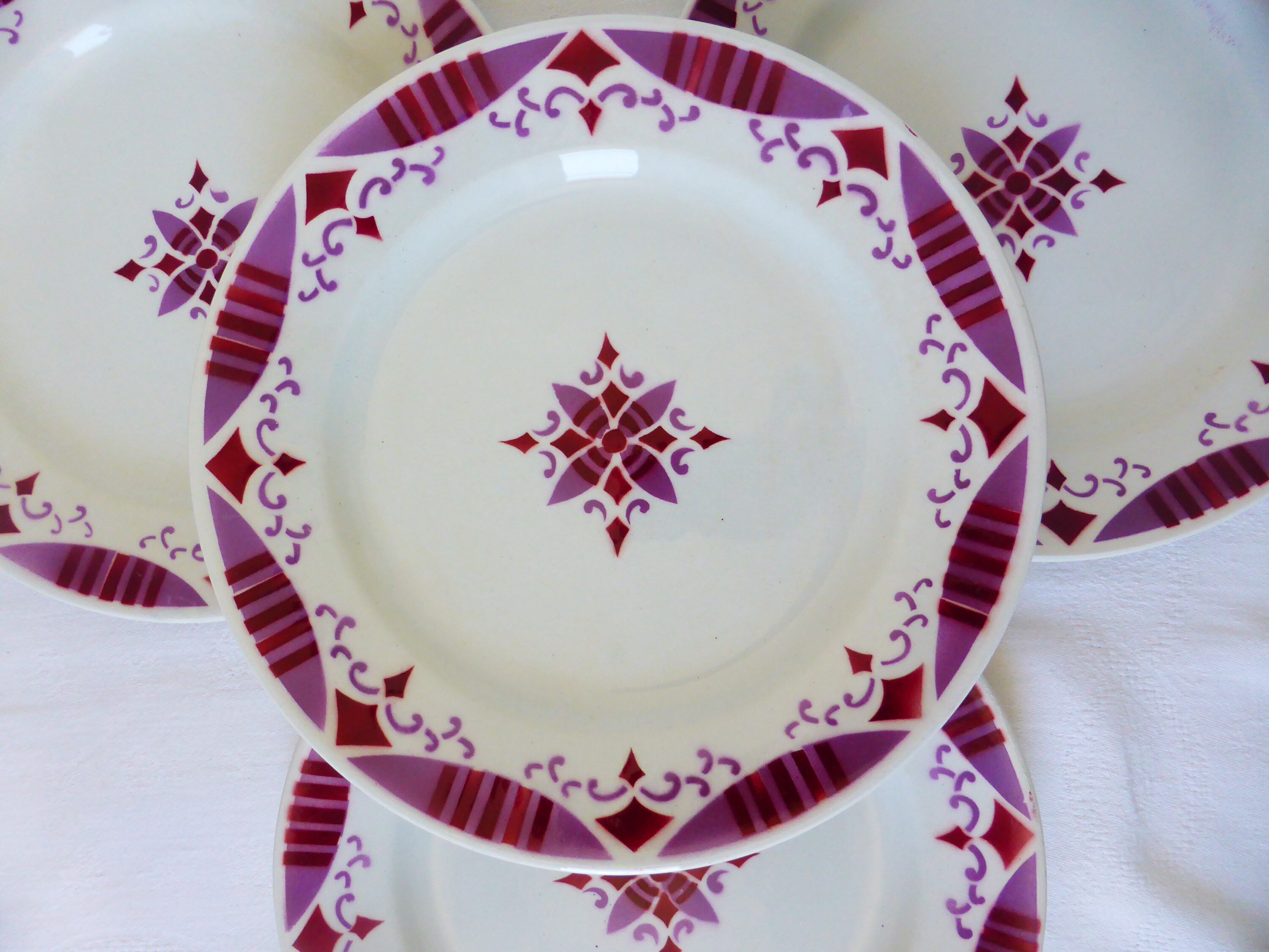 4 Assiettes Plates Vintage en Terre de Fer Du Moulin Des Loups et Hamage Modèle Madeleine