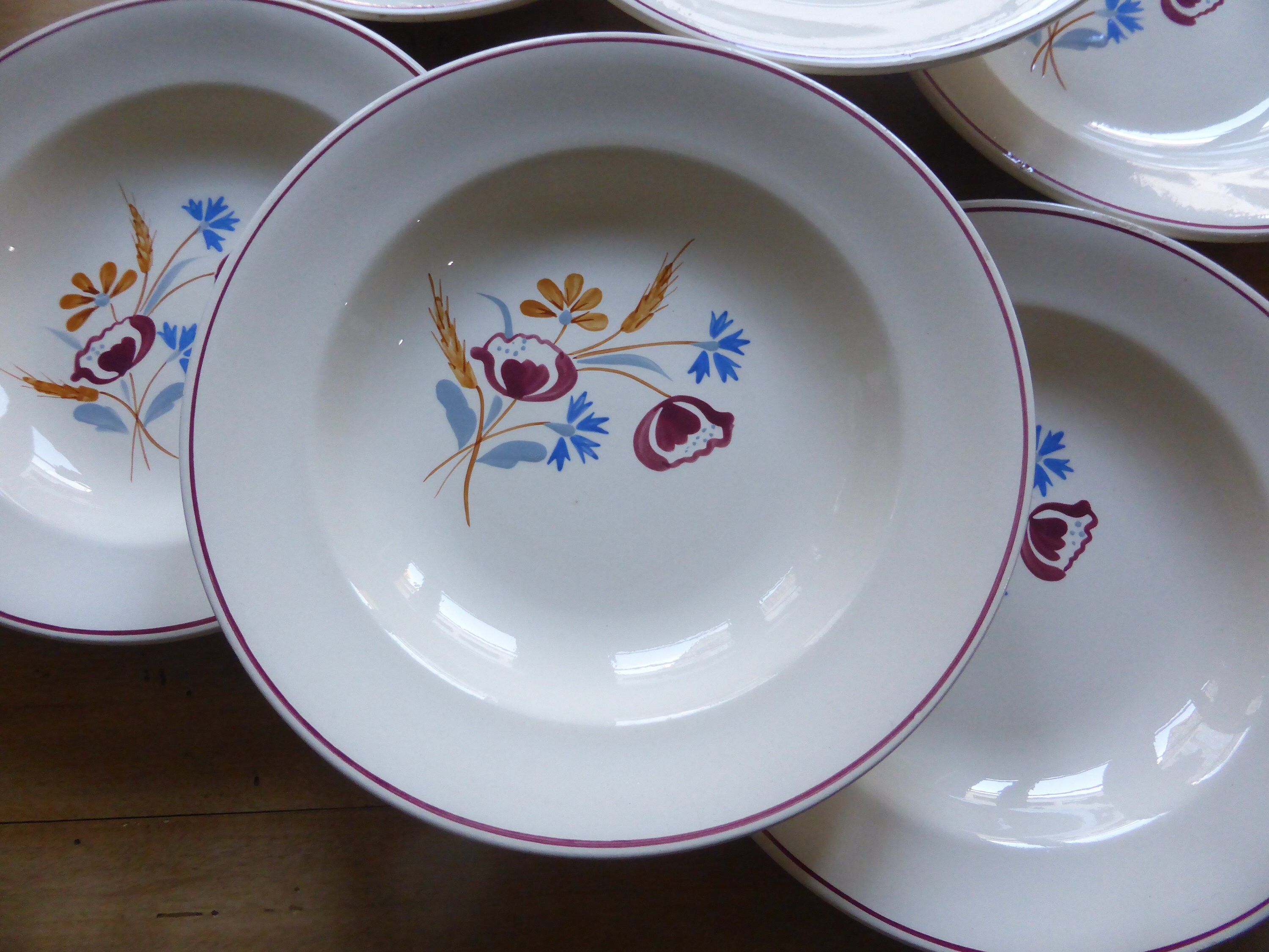 6 Assiettes Creuses Vintage de La Manufacture Française Des Salins en Porcelaine
