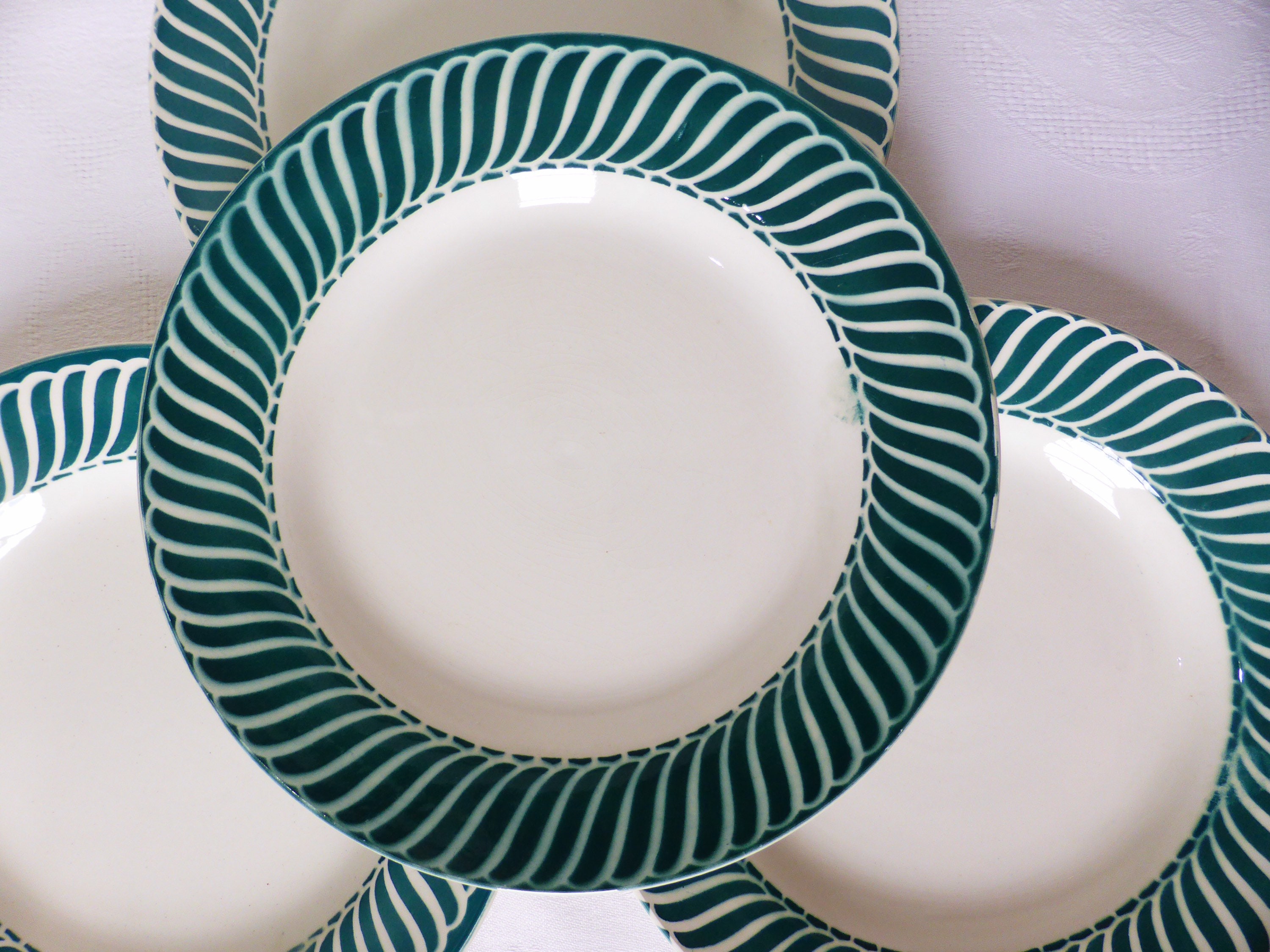 4 Assiettes Plates Vintage de Digoin Sarreguemines Modèle Jacquot en Porcelaine