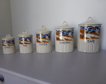 3 Pots à épices Vintage En Céramique Farine Sucre Café - Neuf, Sans Marque