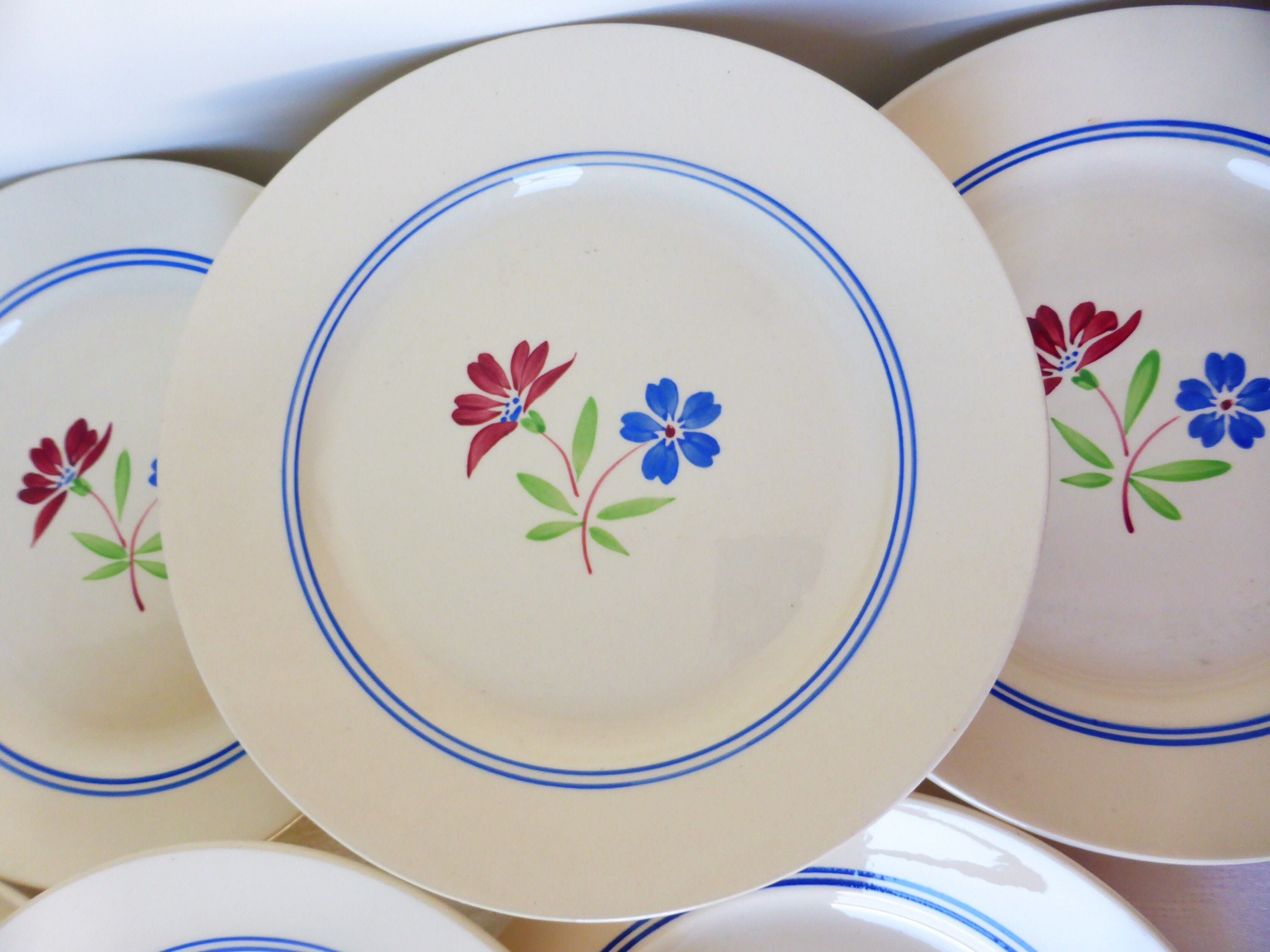 6 Assiettes Plates Vintage K&g Luneville Modèle Mat en Porcelaine