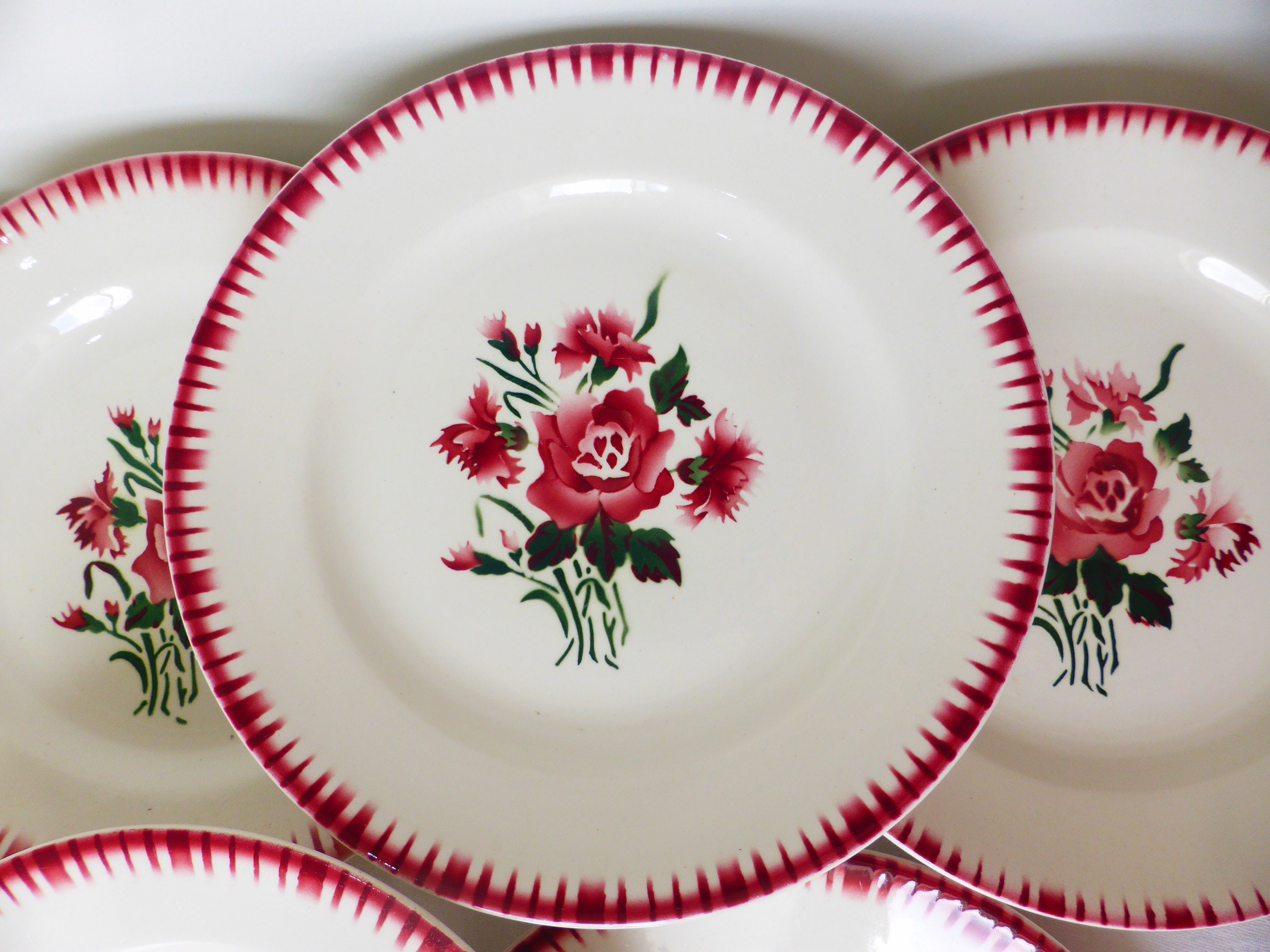 6 Assiettes Dessert Vintage de Digoin Sarreguemines Modèle Yvette en Porcelaine