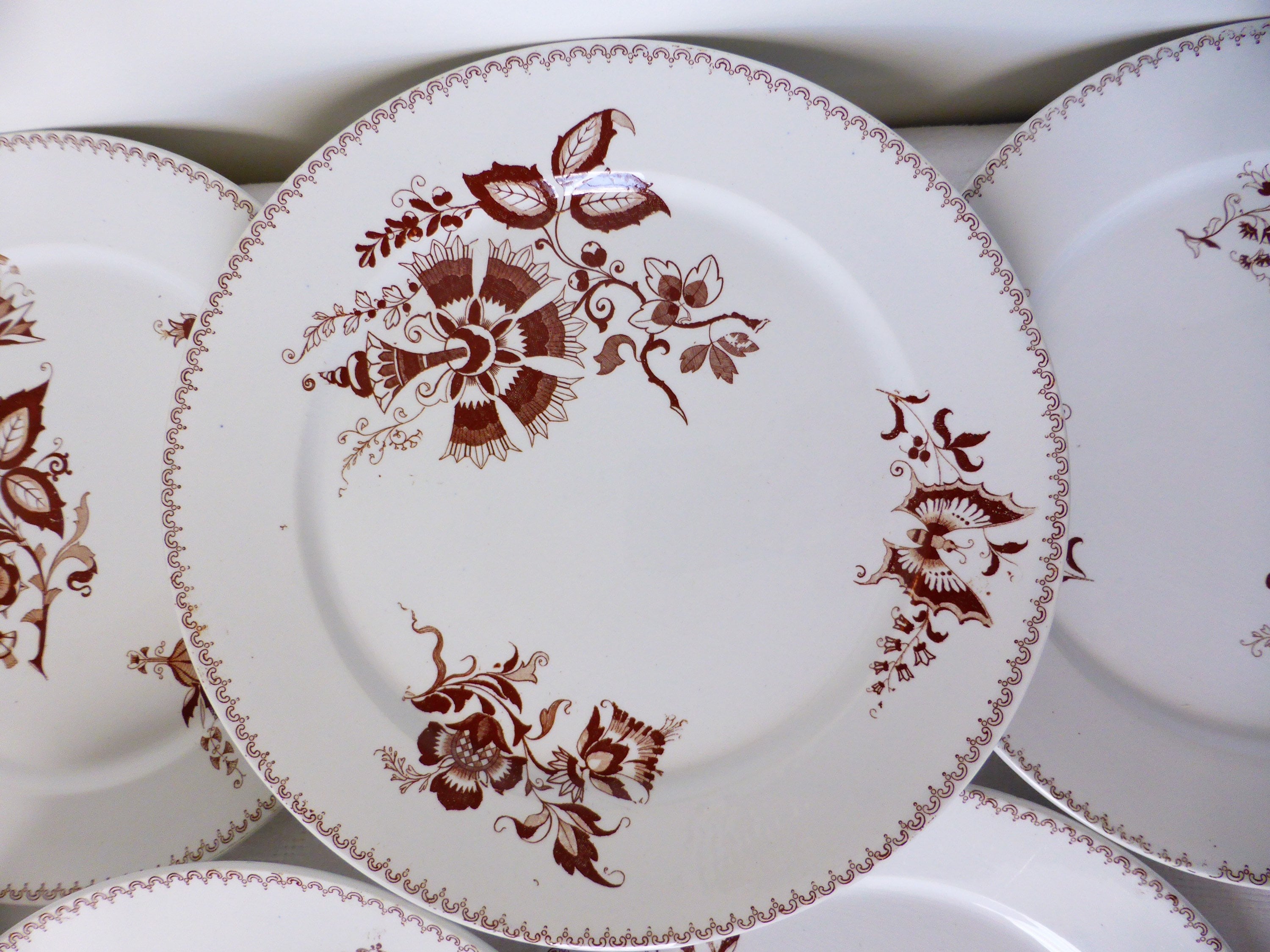 6 Assiettes Plates Vintage de Sarreguemines Modèle Danois en Porcelaine