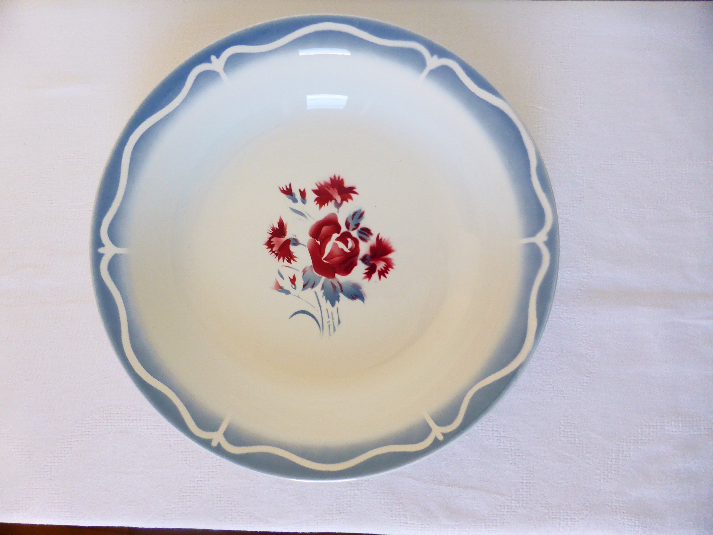 1 Plat de Service Rond Creux Vintage en Porcelaine Digoin Sarreguemines Modèle Nina Rosa