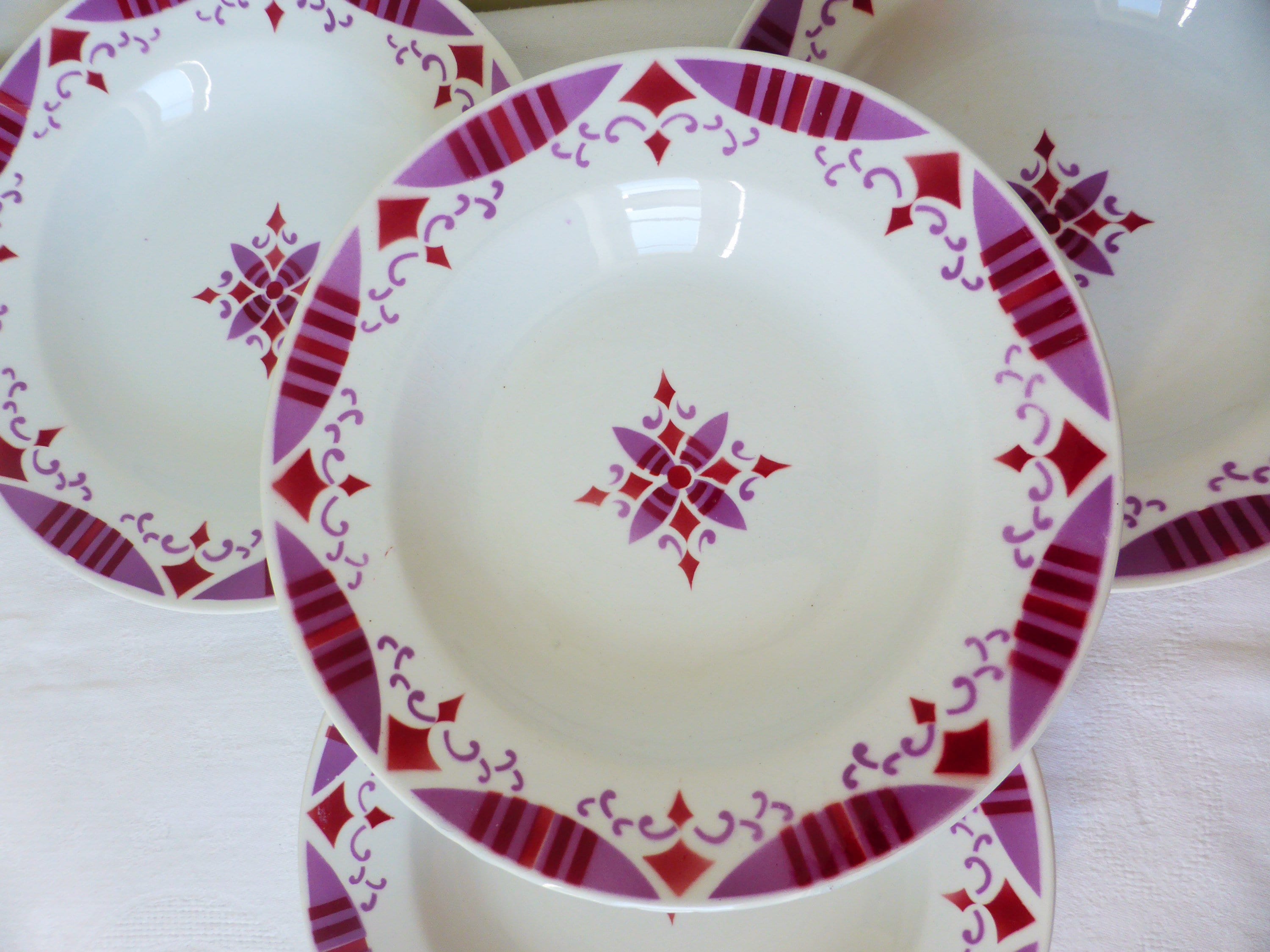 4 Assiettes Creuses Vintage en Terre de Fer Du Moulin Des Loups et Hamage Modèle Madeleine