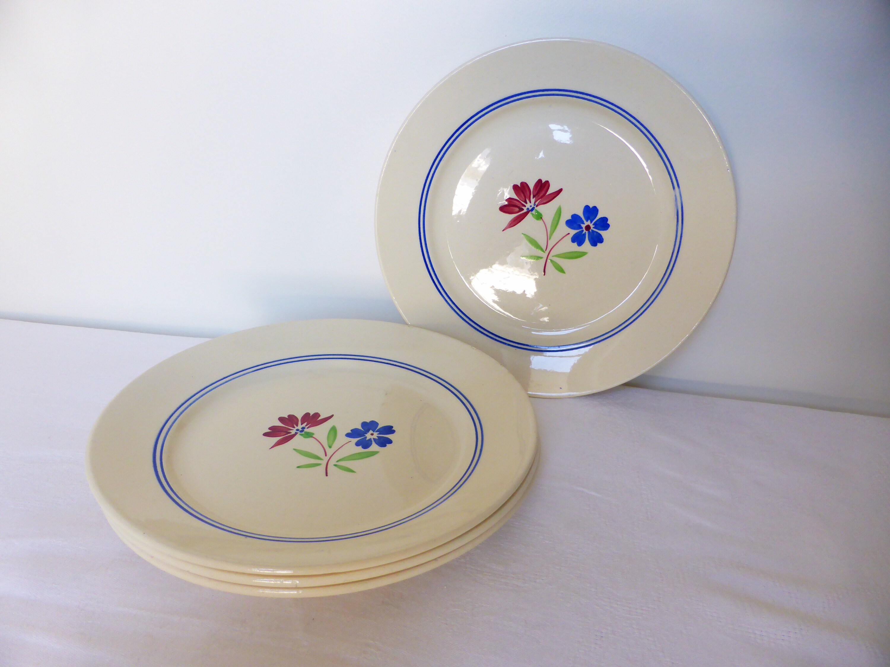 4 Assiettes Plates Vintage de La Manufacture K&g Luneville Modèle Mat en Porcelaine
