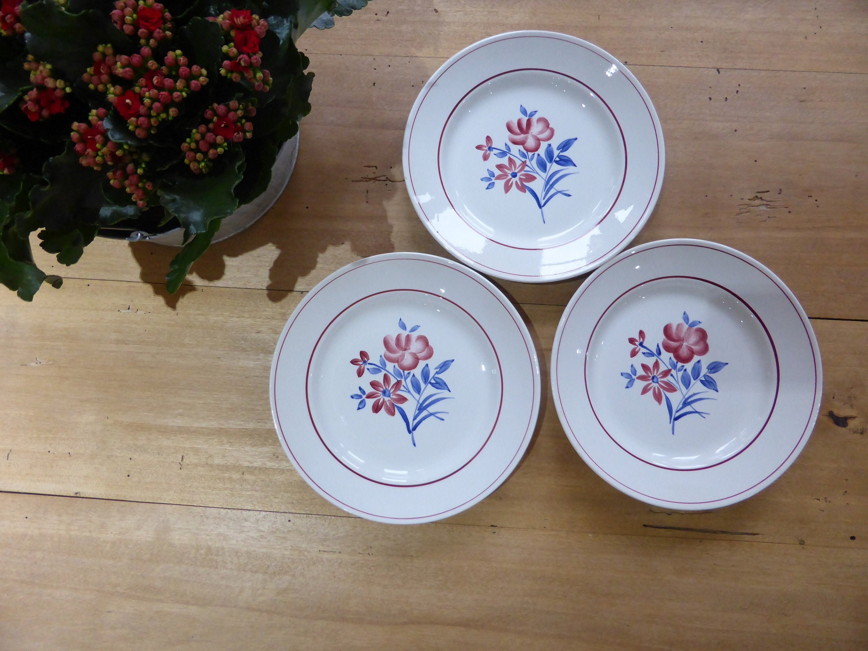 3 Assiettes Plates Vintage de La Manufacture Française St Amand en Porcelaine