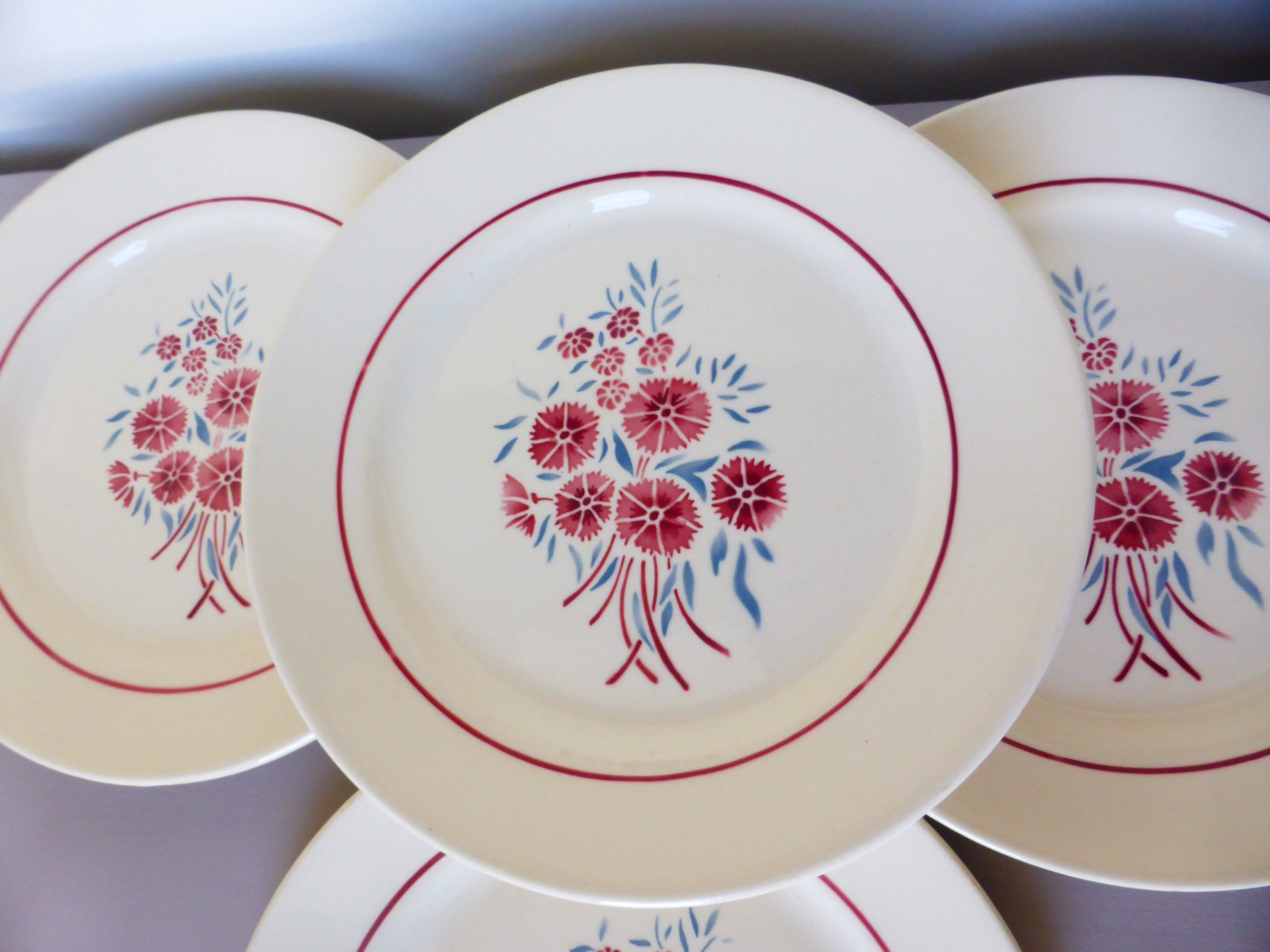 4 Assiettes Dessert Vintage de La Manufacture Badonviller en Porcelaine