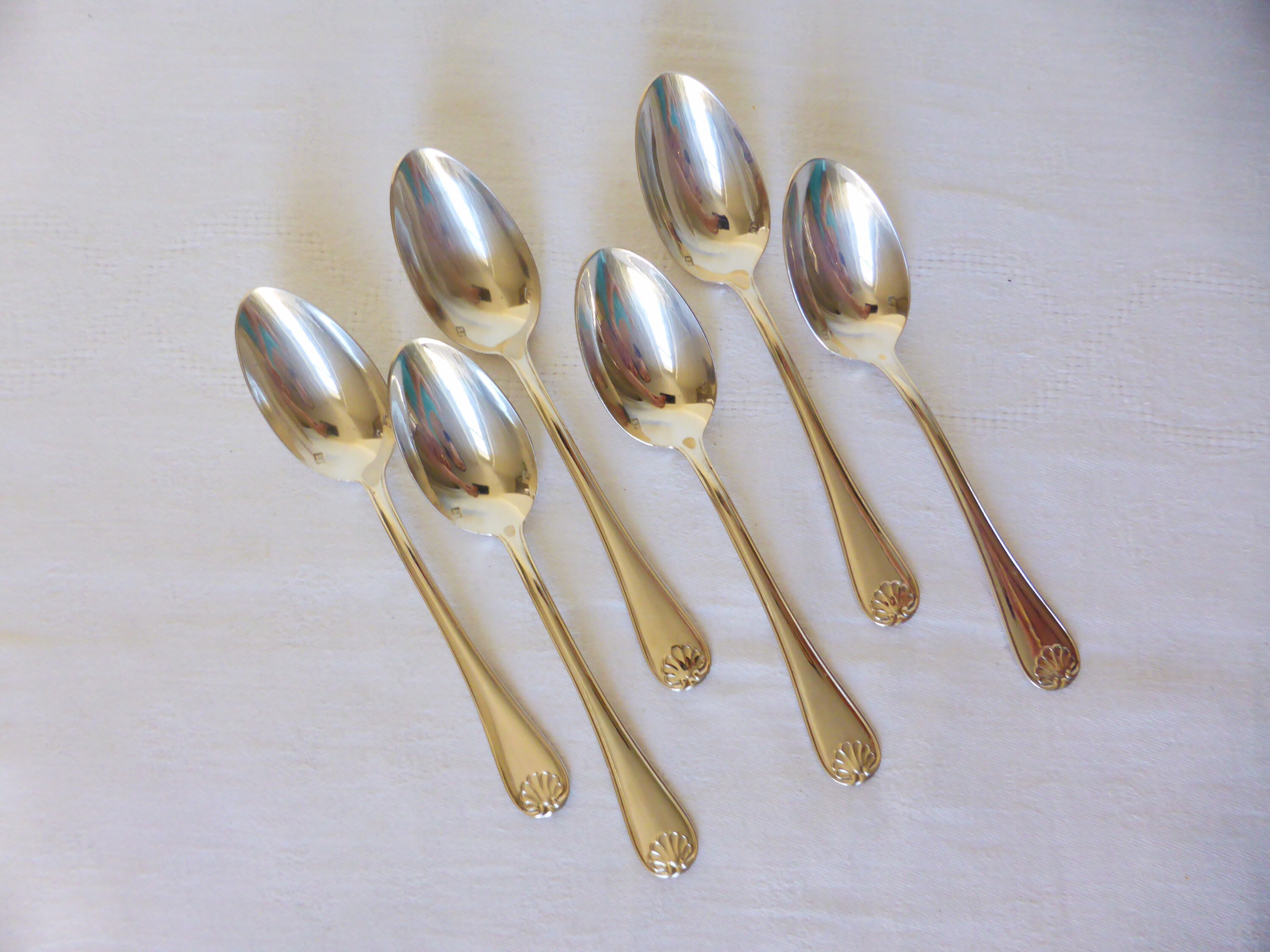 6 Cuillères à Café Vintage en Métal Argenté de L'orfèvre Français Liberty Motif Coquille