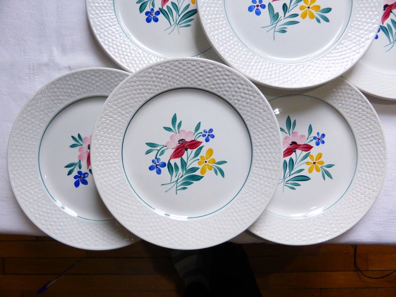 6 Digoin Sarreguemines vintage flat plates in porcelain model Fabiola