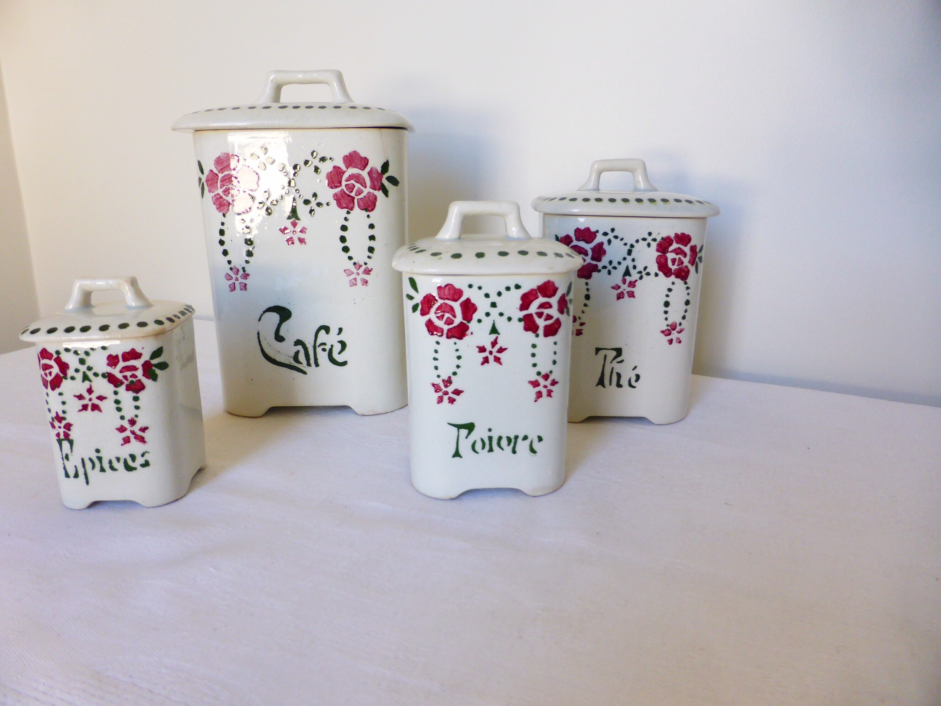 Série de 4 Pots à Épices Vintage La Manufacture d'onnaing en Porcelaine