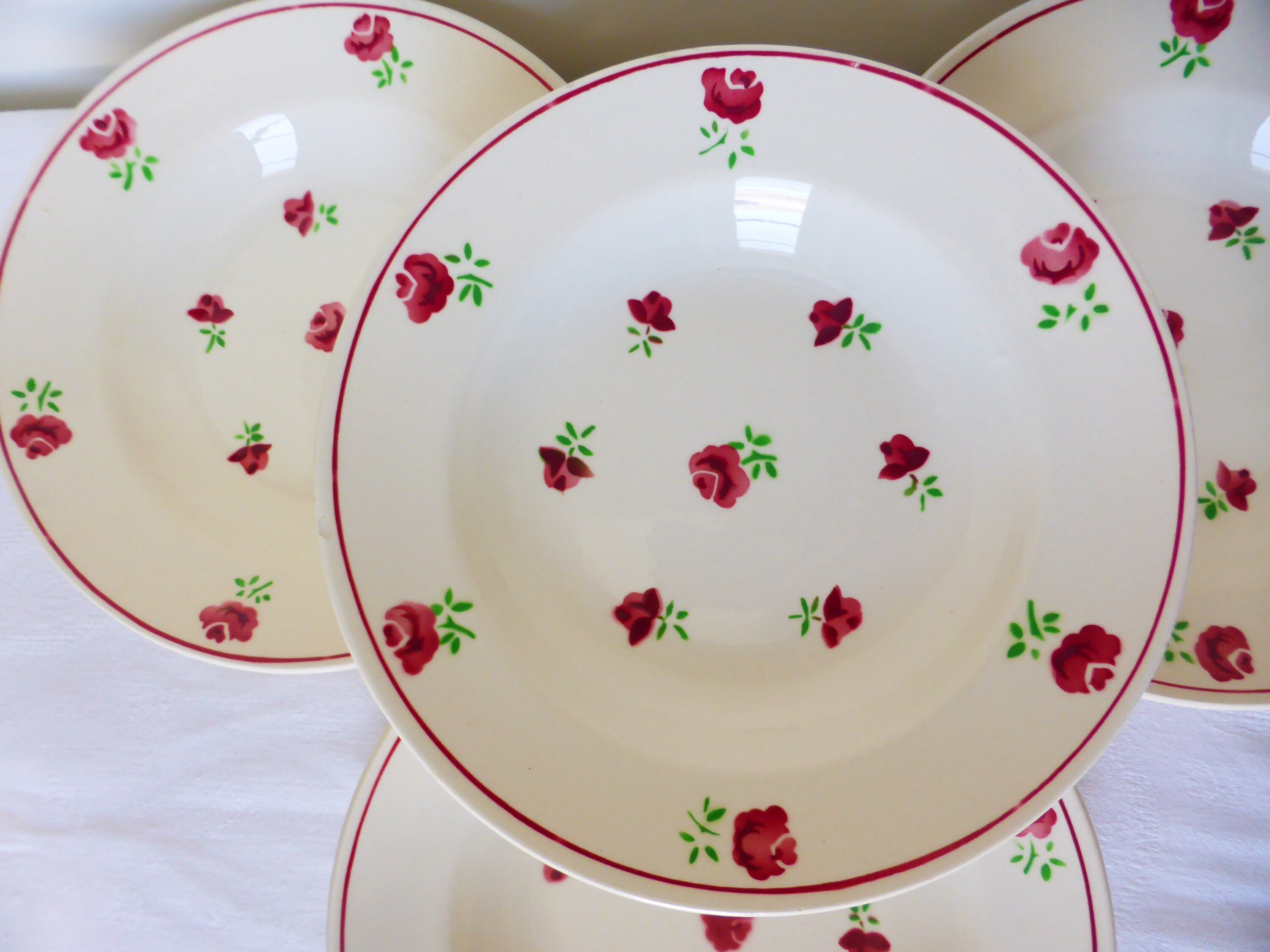 4 Assiettes Creuses Vintage de La Manufacture Badonviller en Porcelaine
