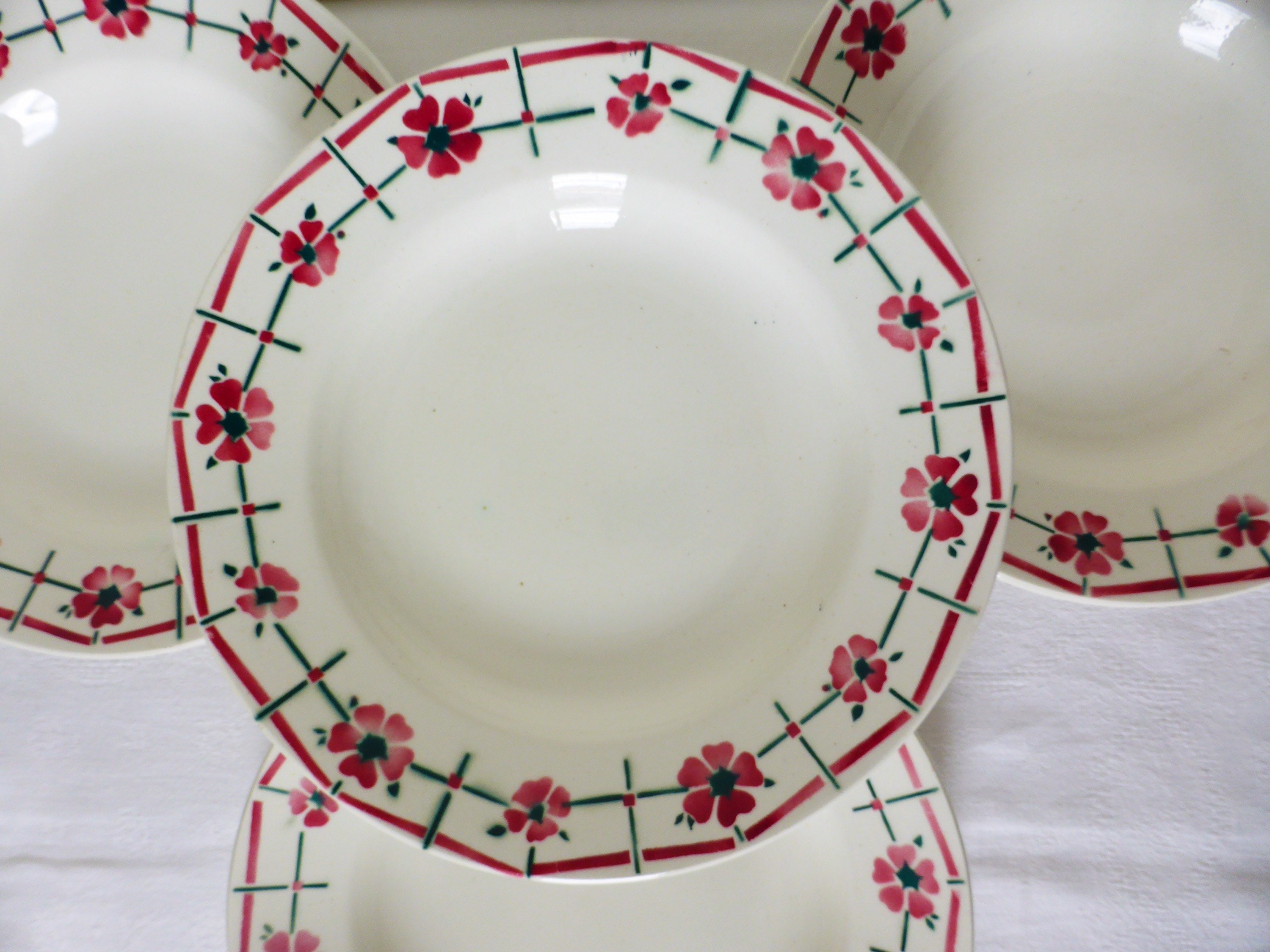 4 Assiettes Creuses Vintage de Céranord St Amand Modèle Monique en Porcelaine
