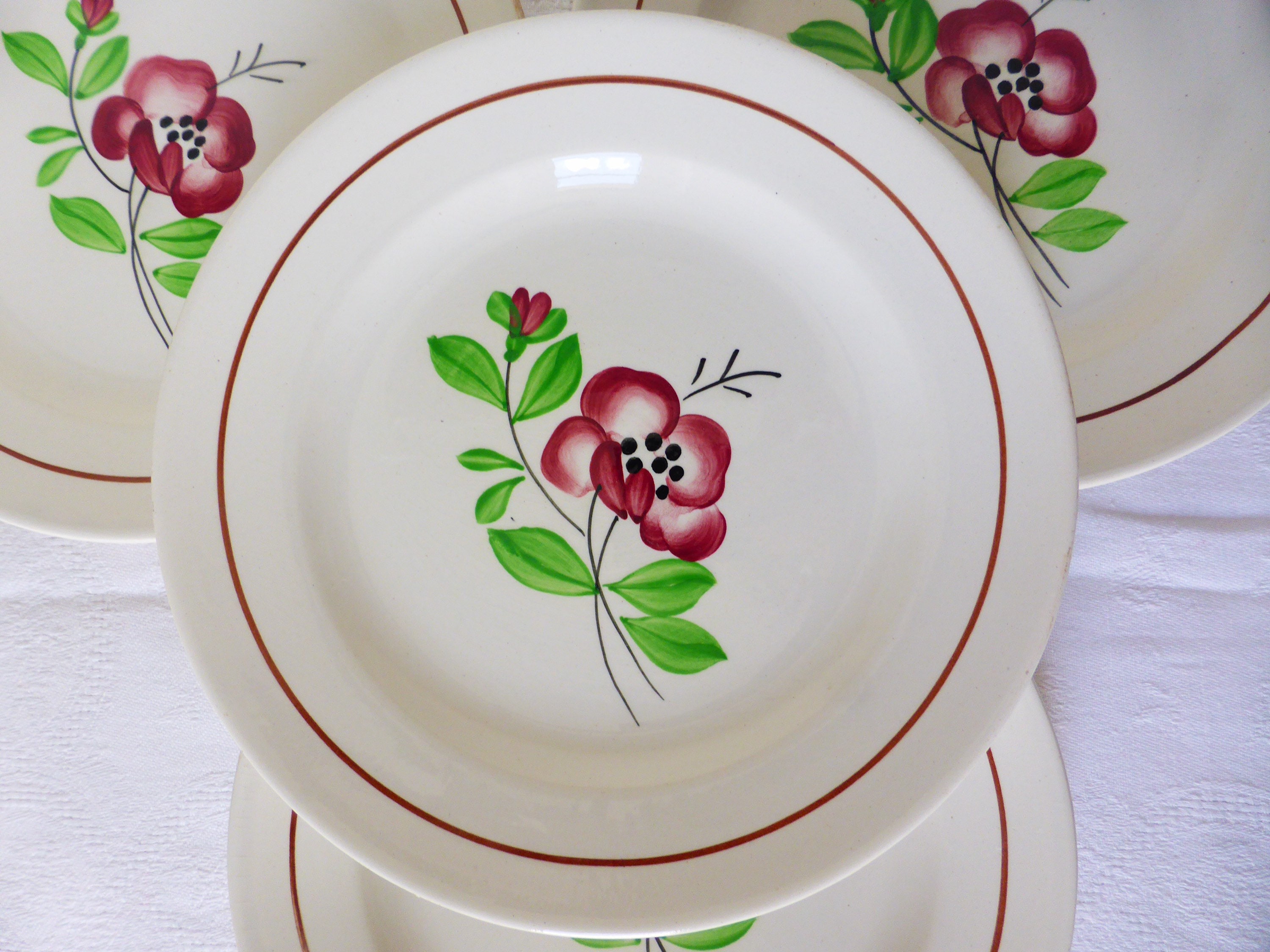 4 Assiettes Dessert Vintage de Digoin Sarreguemines Modèle Beaucaire en Porcelaine