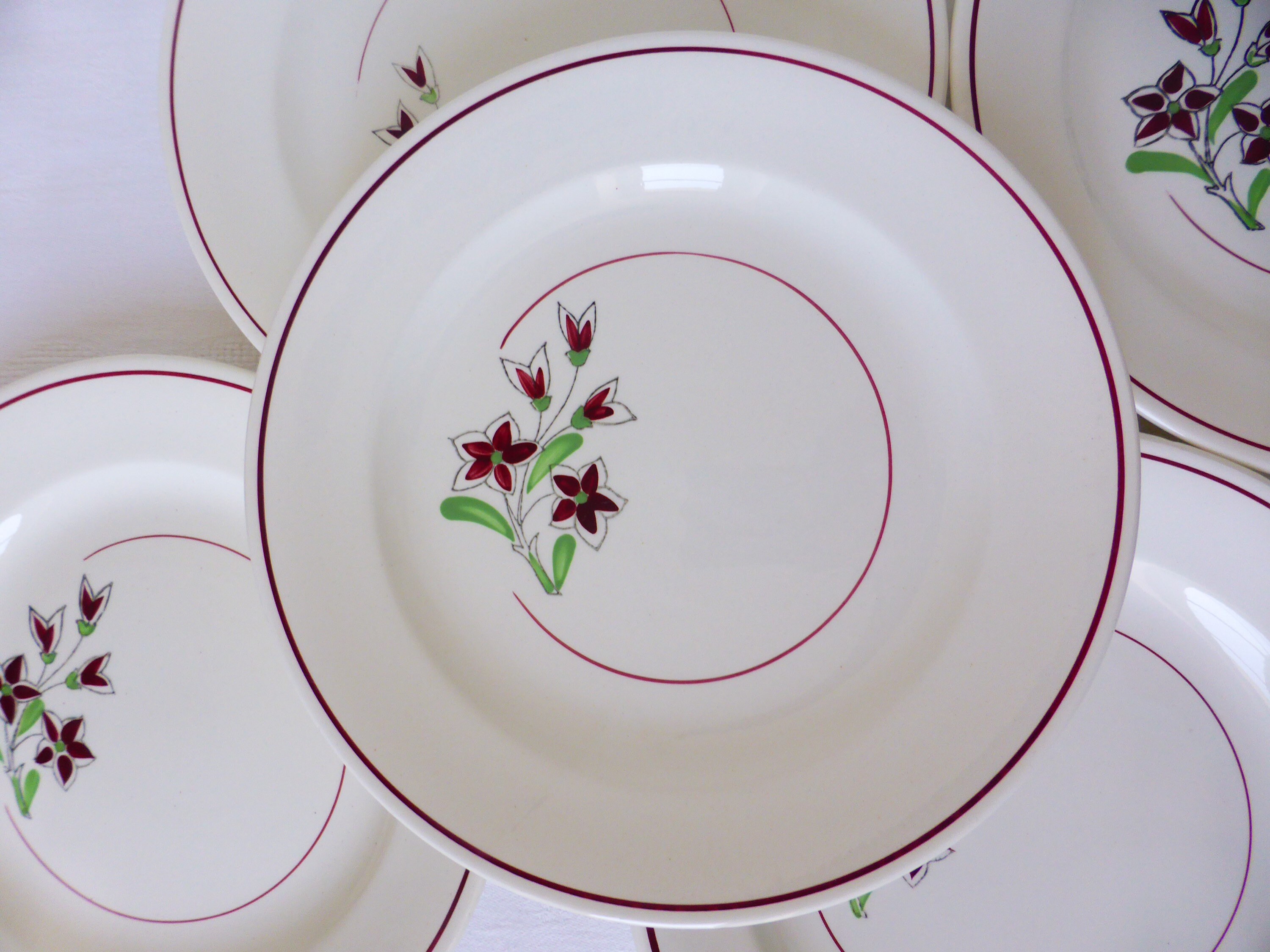 5 Assiettes Plates Vintage de La Manufacture Des Salins en Porcelaine
