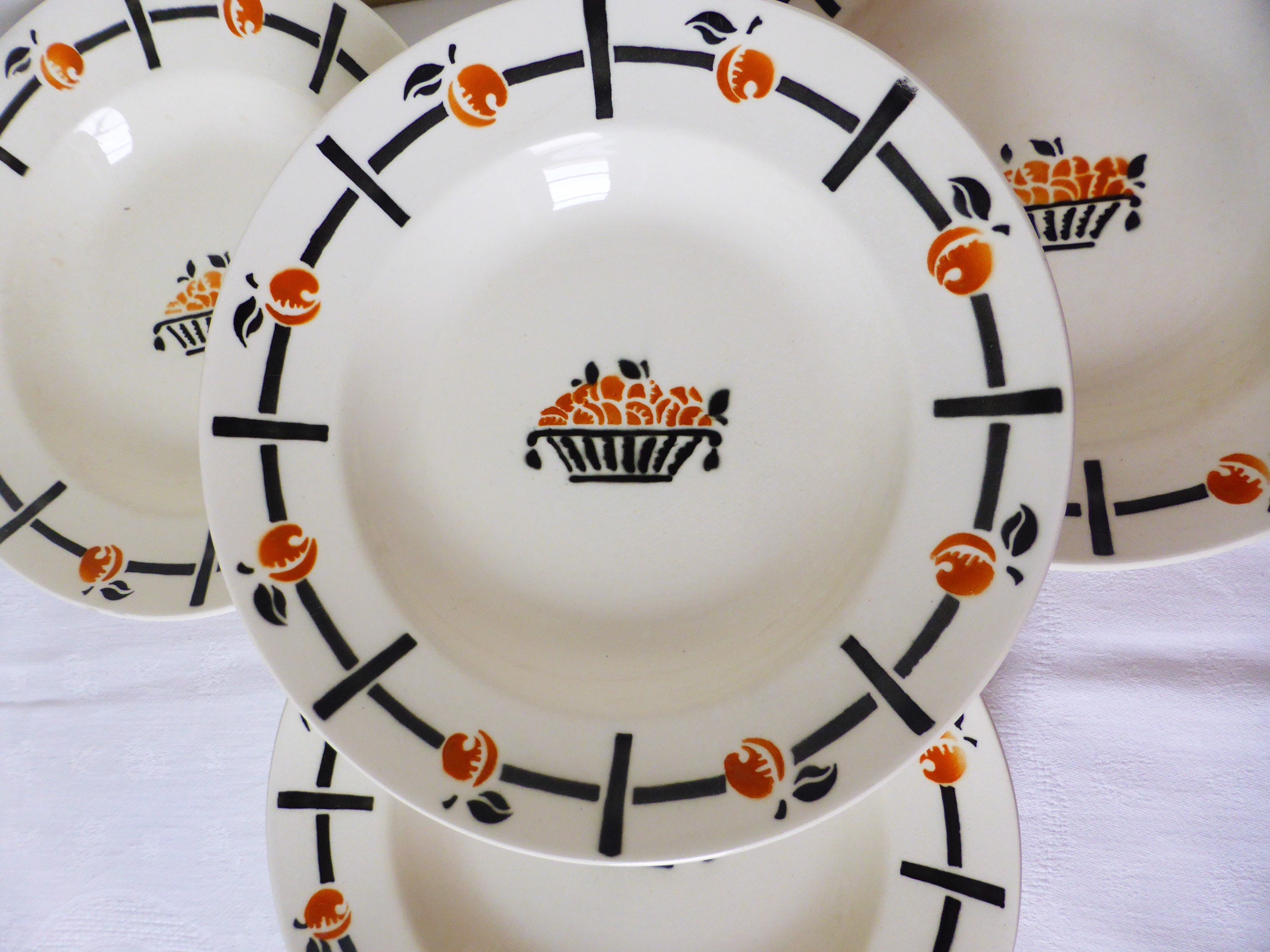 4 Assiettes Creuses Vintage de La Manufacture Badonviller en Porcelaine