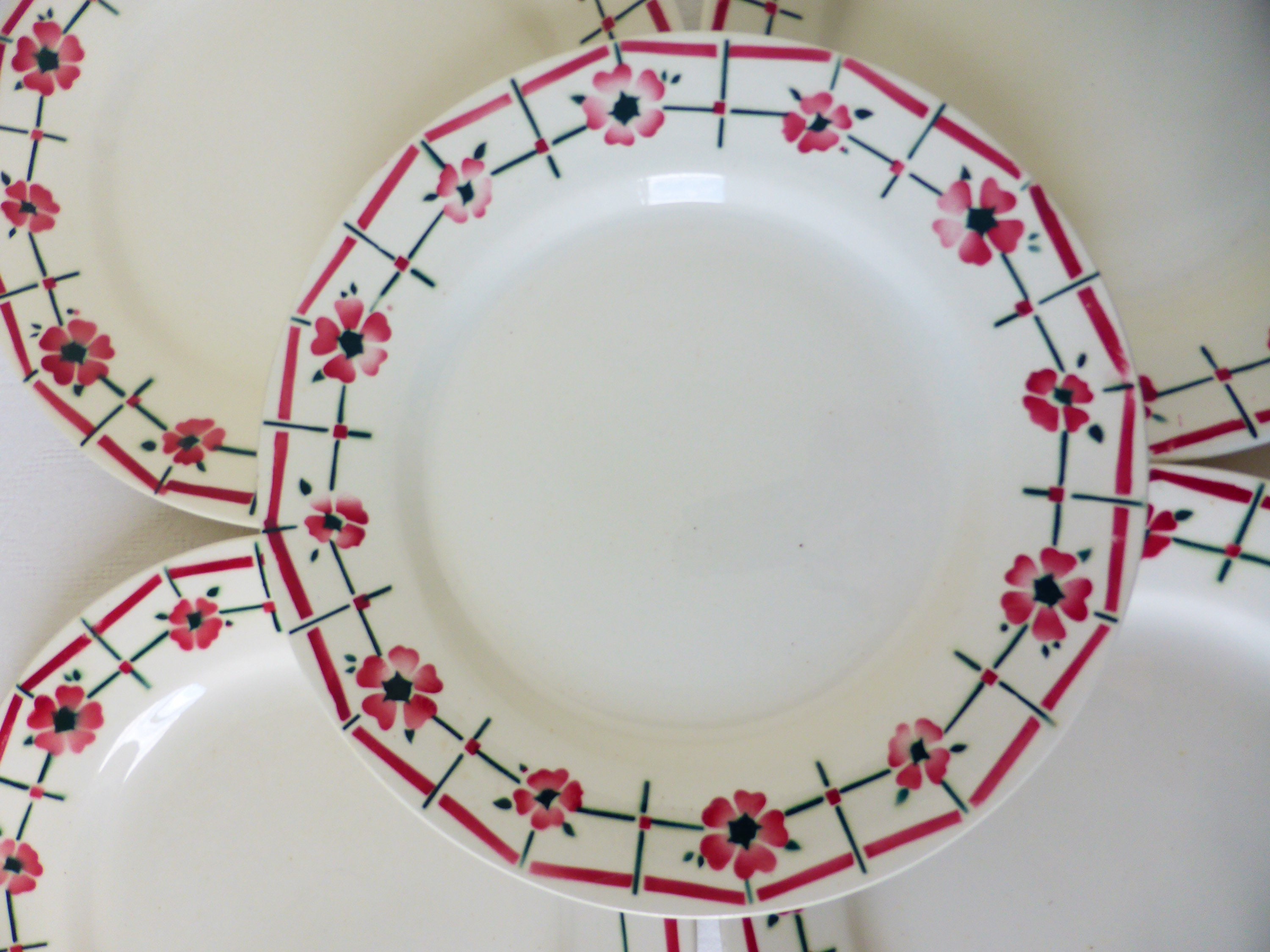 5 Assiettes Plates Vintage de Céranord St Amand Modèle Monique en Porcelaine