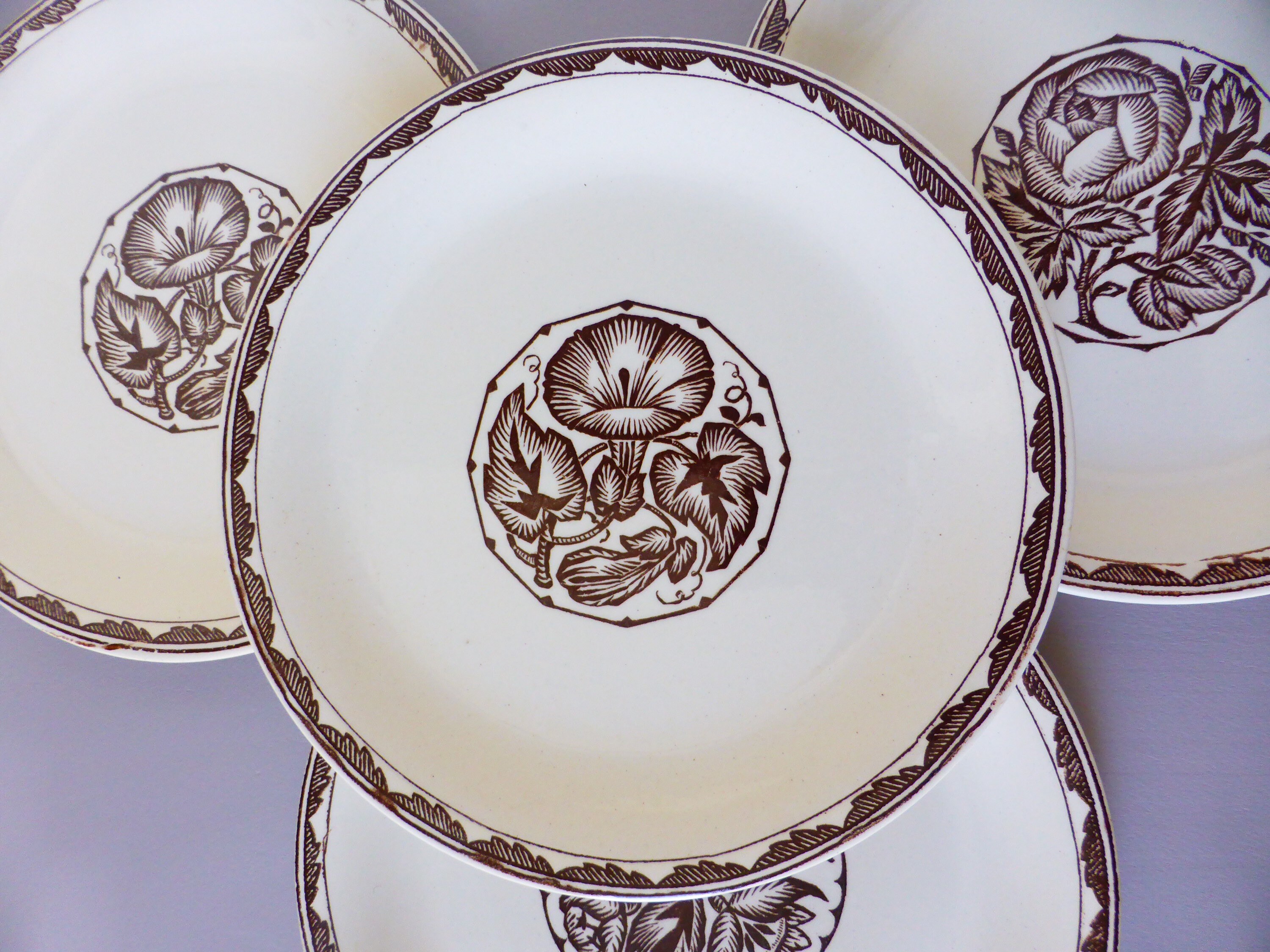 4 Assiettes Dessert Vintage de Sarreguemines Modèle Argonne en Porcelaine