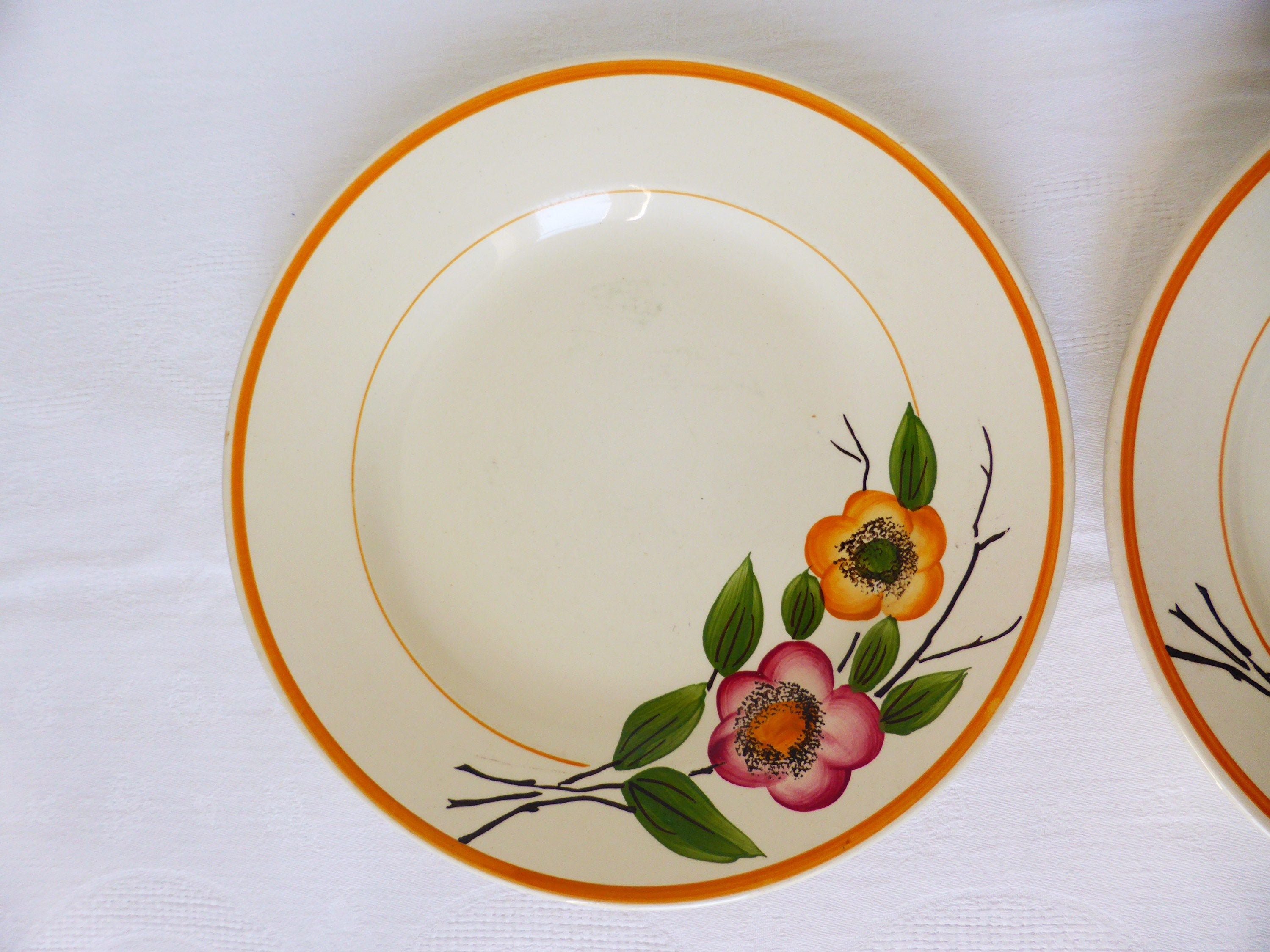 2 Assiettes Plates Vintage de Sarreguemines Modèle Montgeron en Porcelaine