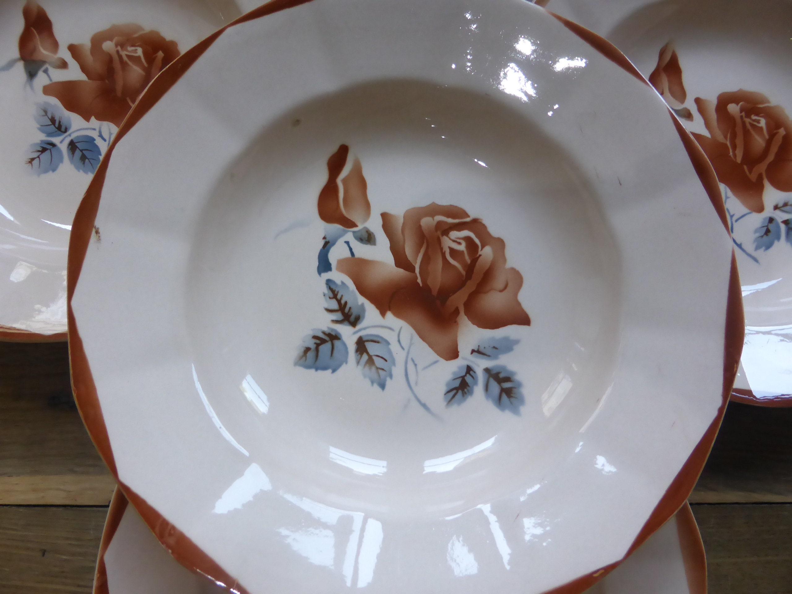 4 Assiettes Creuses Vintage de Digoin Sarreguemines en Porcelaine