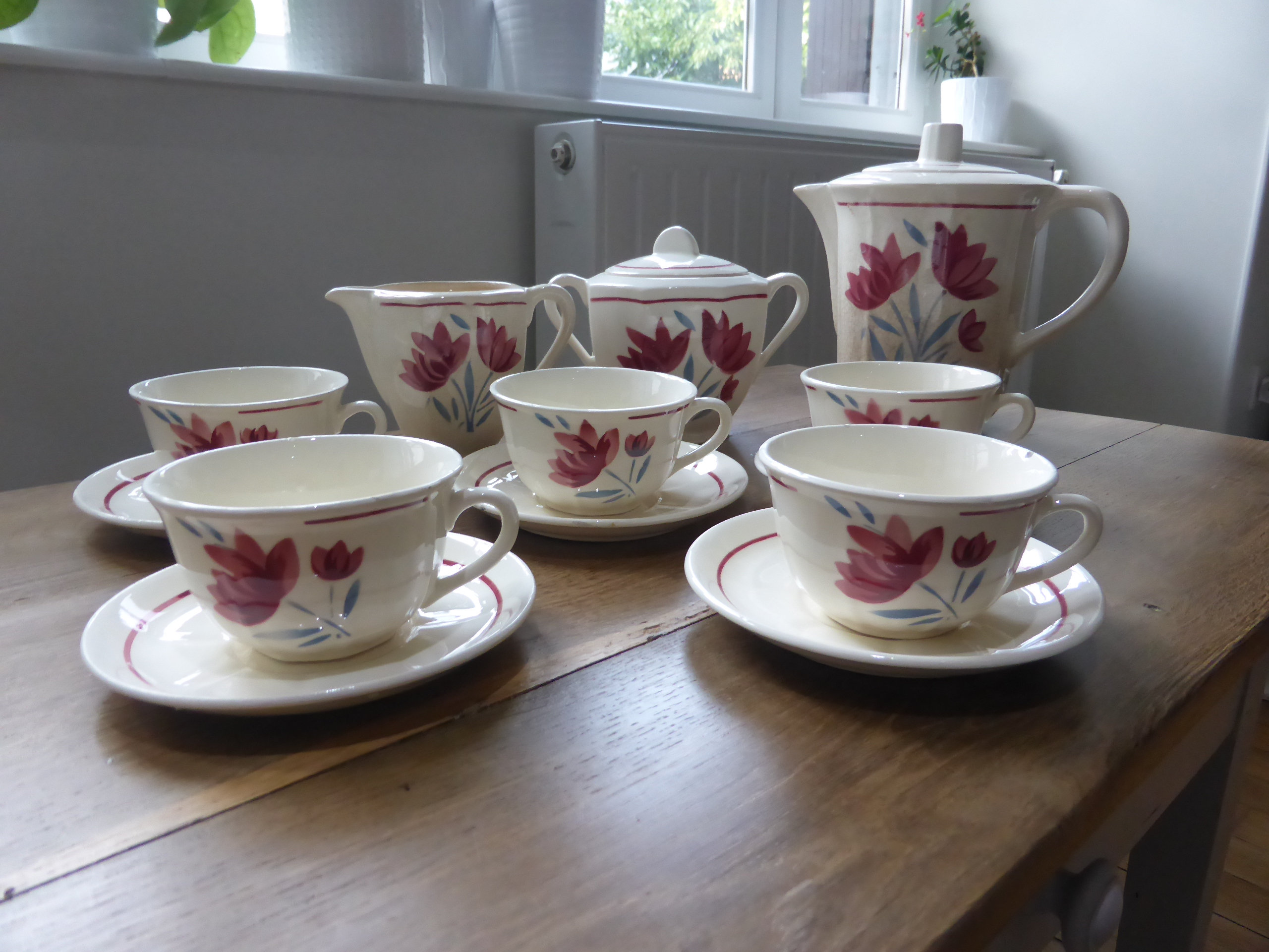 Service à Café Vintage Motif Floral en Porcelaine de Badonviller Ancien