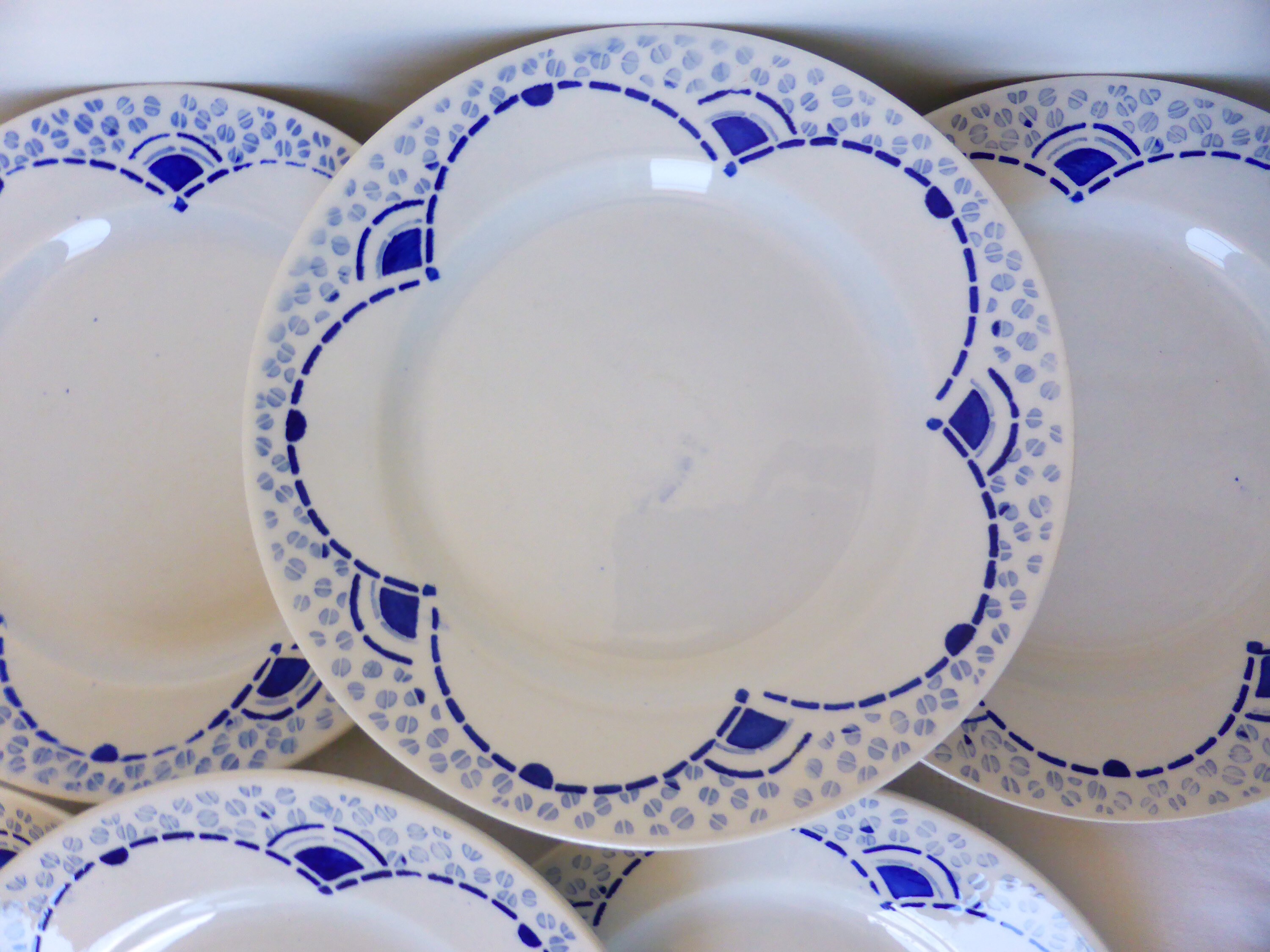 6 Assiettes Dessert Vintage de La Manufacture Gien Modèle Pervenche en Porcelaine