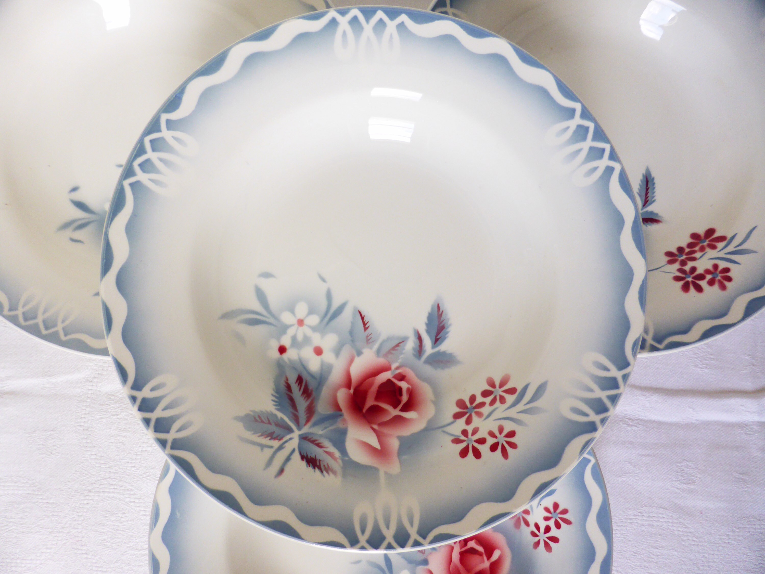 4 Assiettes Creuses Vintage Digoin Sarreguemines Modèle Olga en Porcelaine