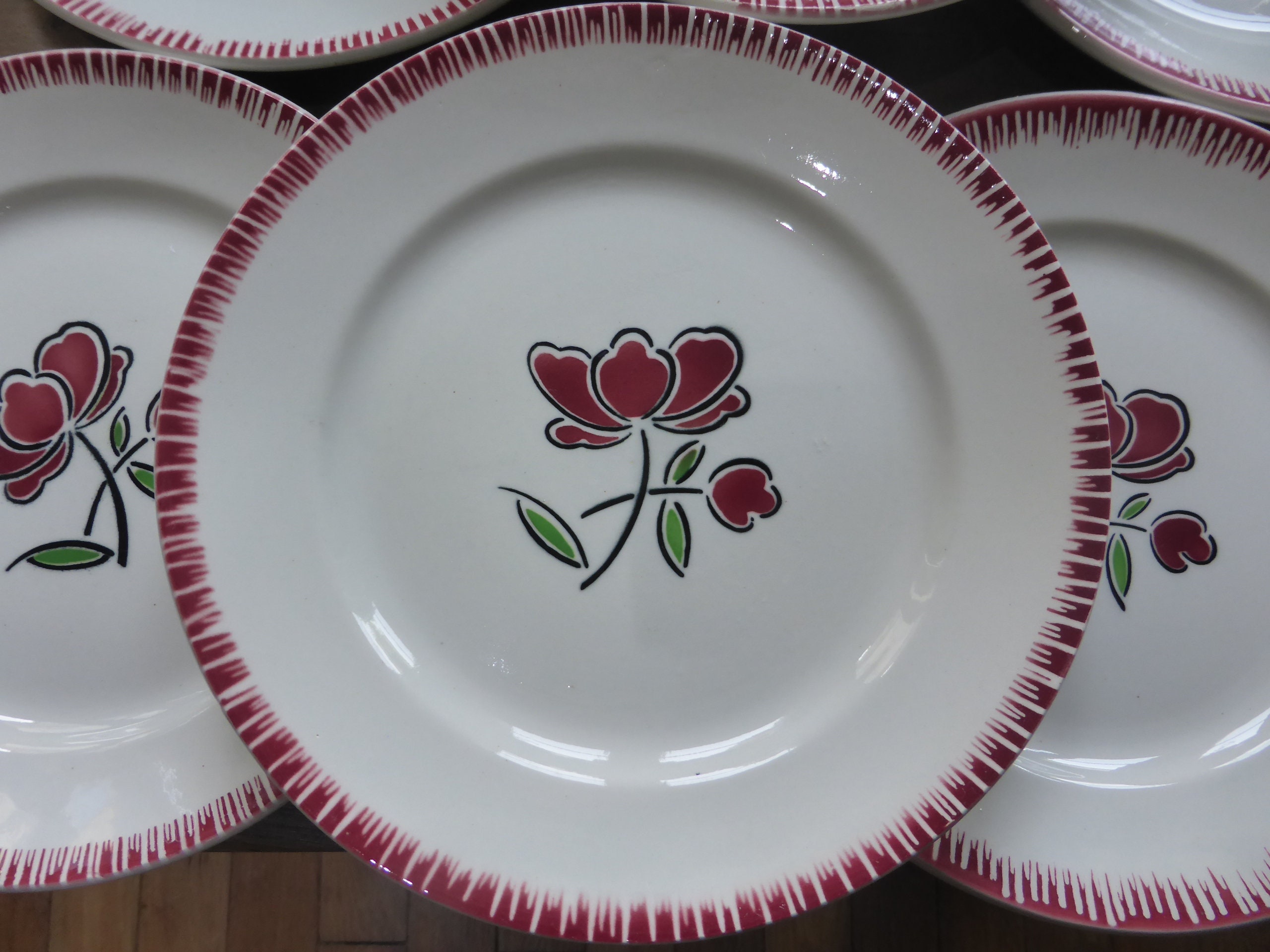 6 Assiettes Plates Vintage de La Manufacture Badonviller en Porcelaine