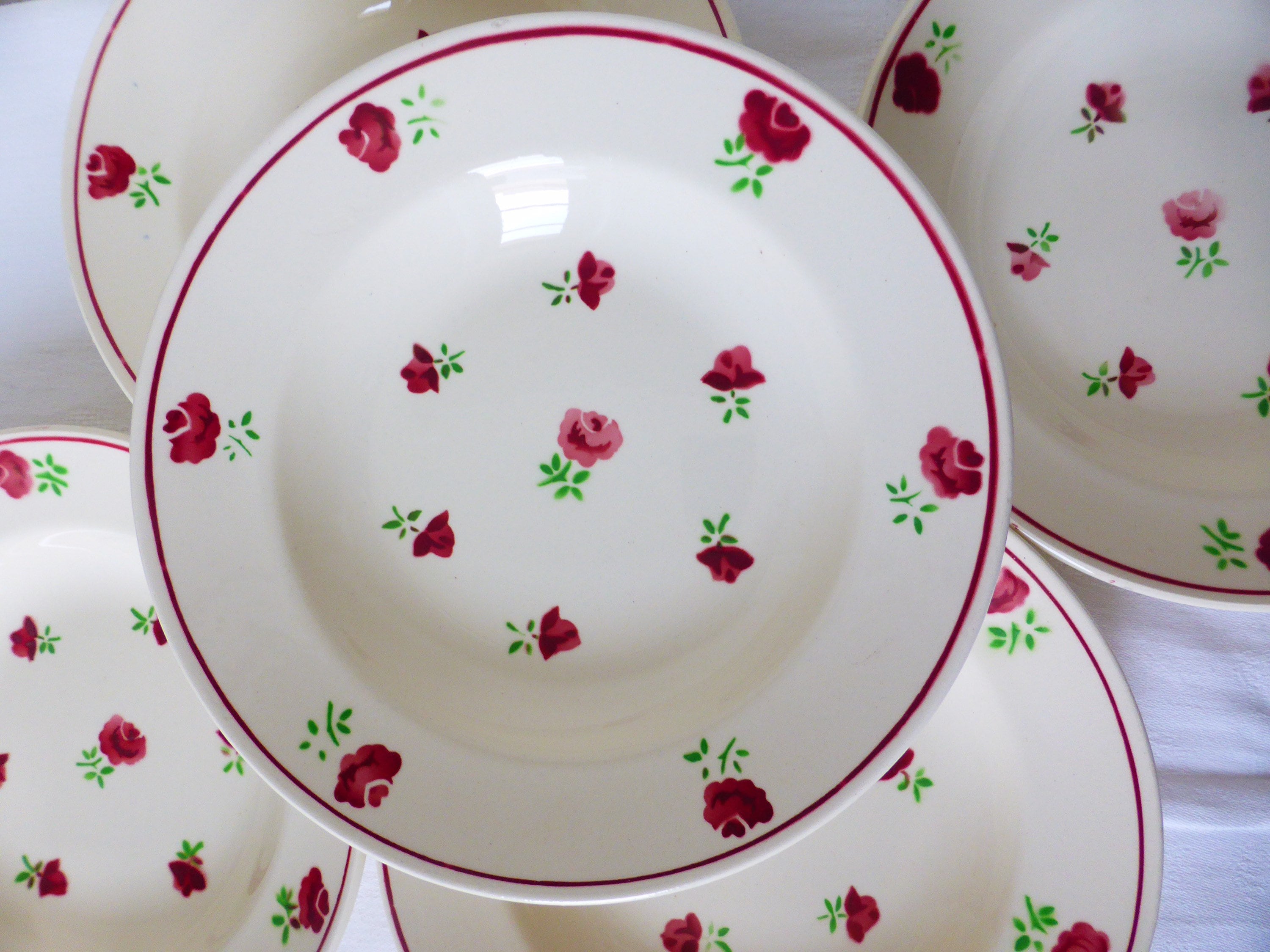 5 Assiettes Creuses Vintage de La Manufacture Badonviller en Porcelaine
