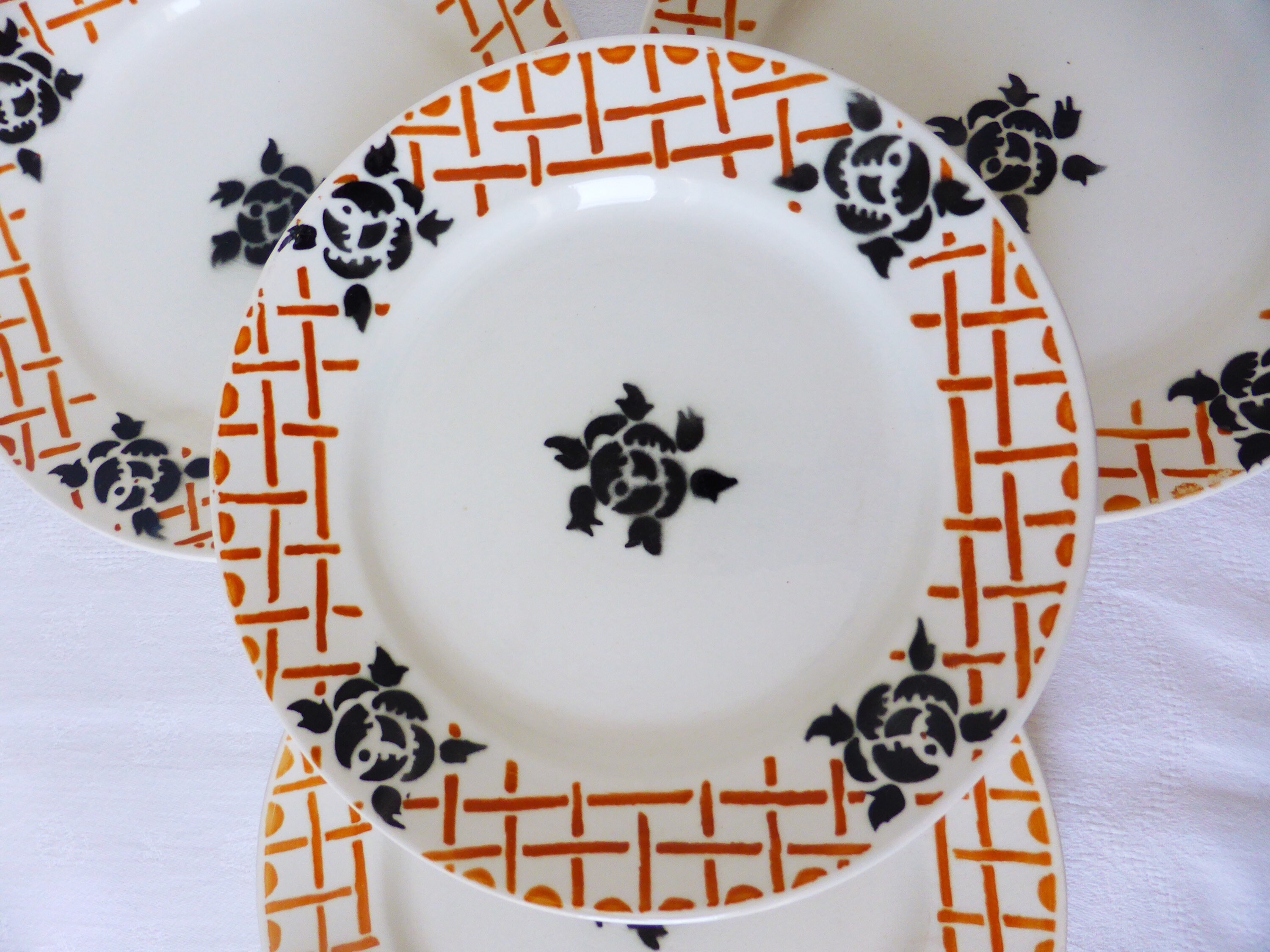 4 Assiettes Plates Vintage Badonviller Modèle Roscoff en Porcelaine