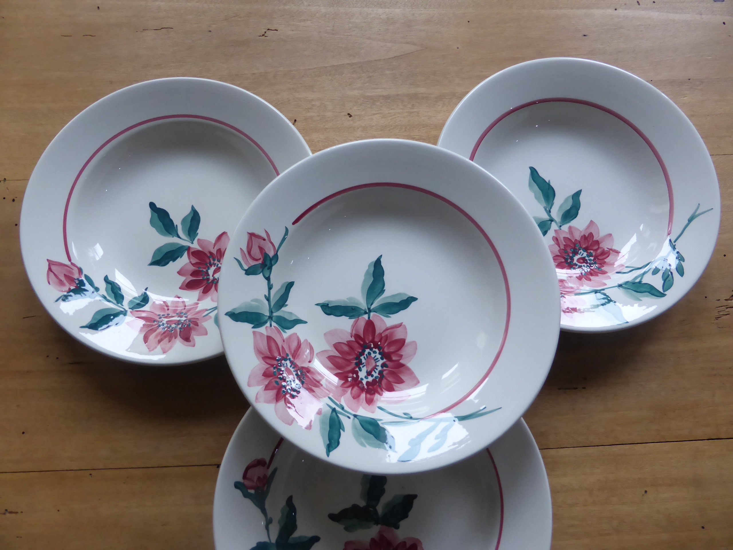 4 Assiettes Creuses Vintage de La Manufacture Sarreguemines Modèle Monceau en Porcelaine