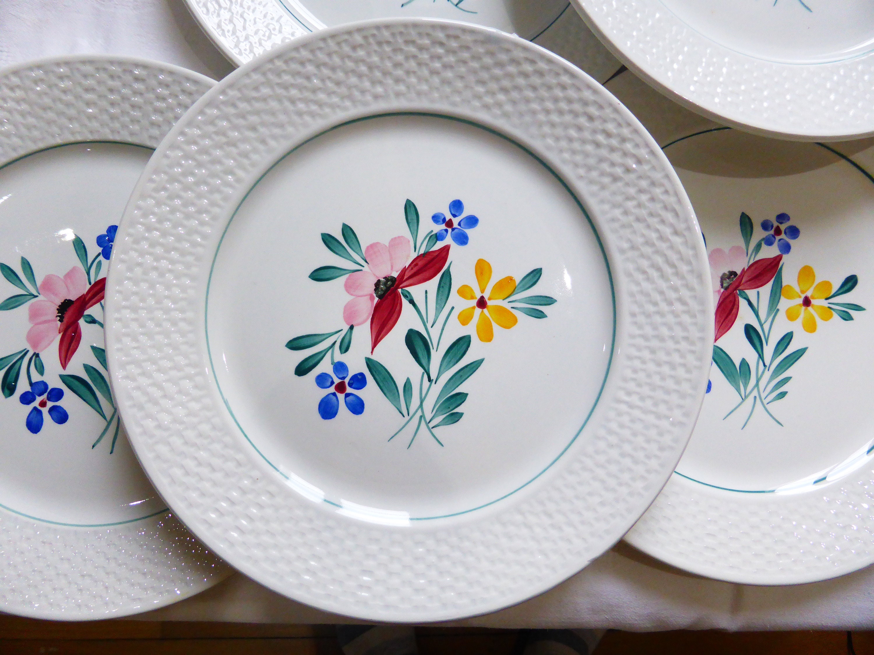 6 Assiettes Plates Vintage Digoin Sarreguemines Modèle Fabiola en Porcelaine