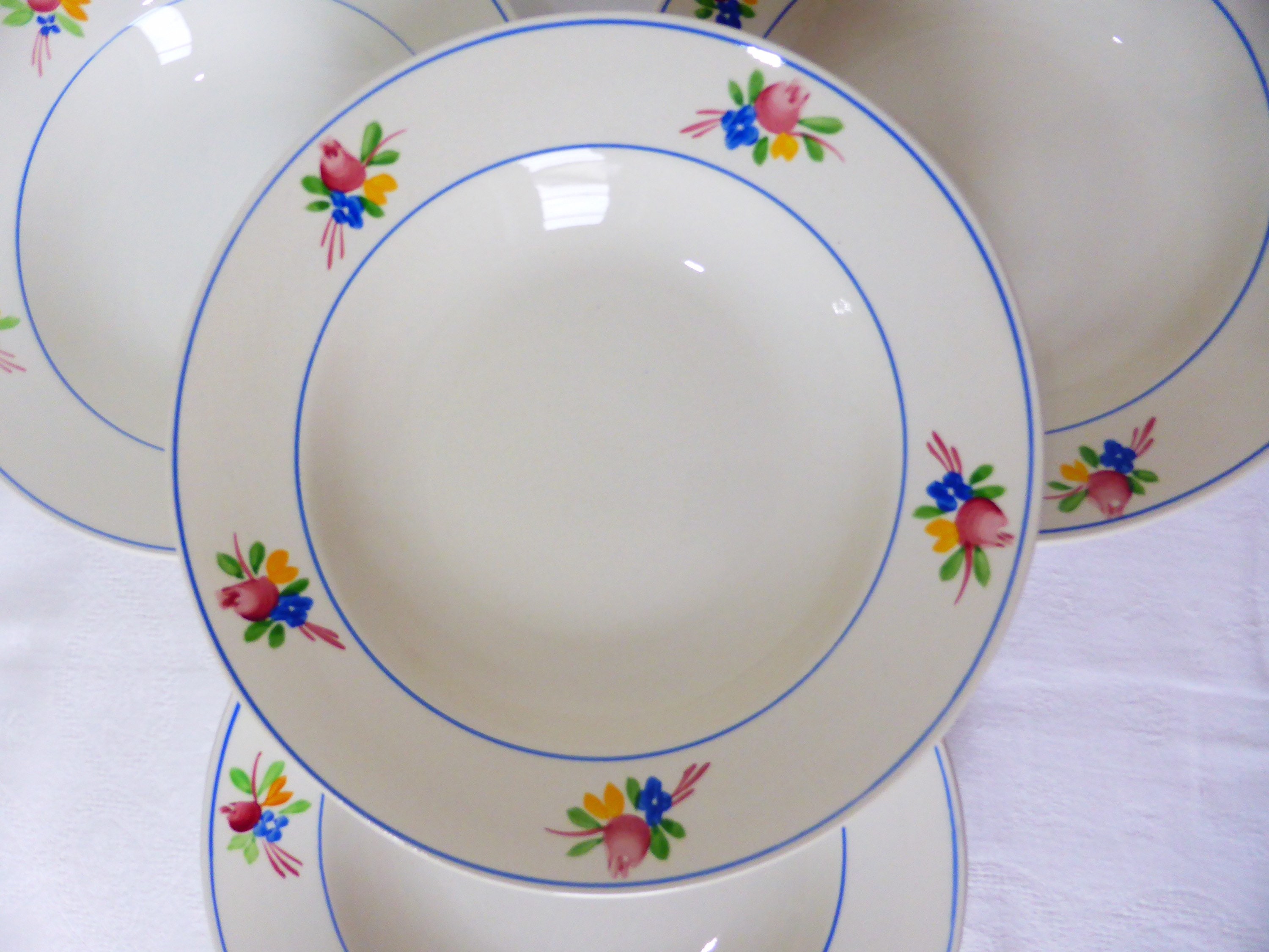 4 Assiettes Creuses Vintage de La Manufacture Gien Modèle Nice en Porcelaine