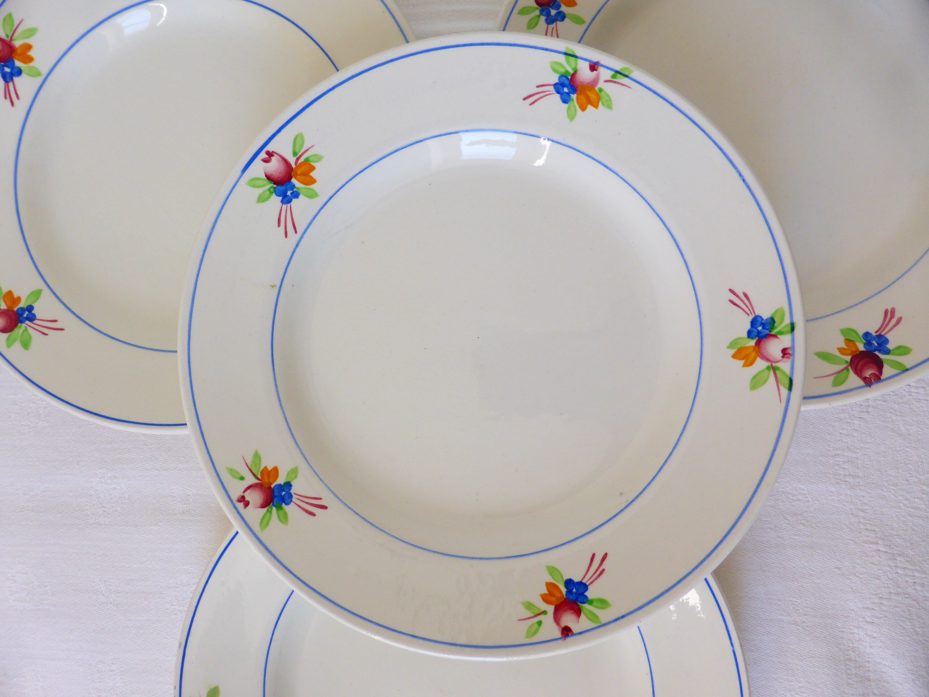 4 Assiettes Dessert Vintage de La Manufacture Gien Modèle Nice en Porcelaine