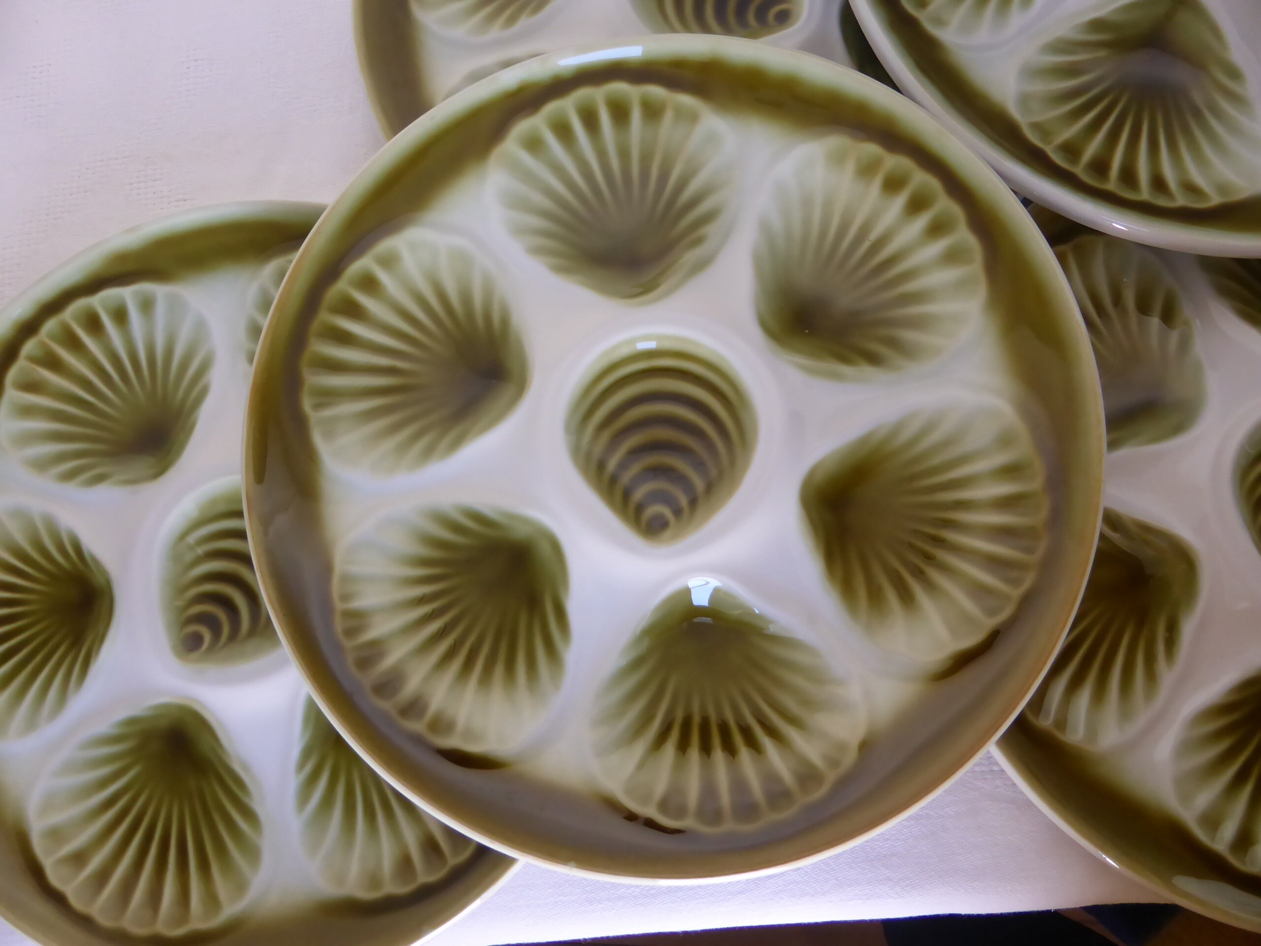 6 Assiettes à Huitres Vintage Moulin Des Loups Orchies en Porcelaine