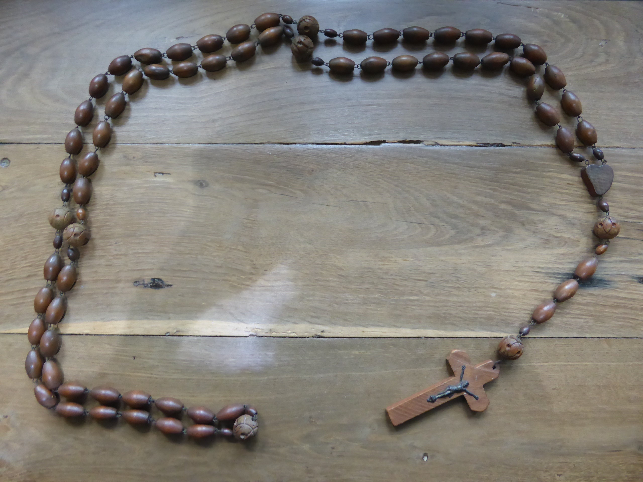 Grand Chapelet Catholique Vintage en Bois