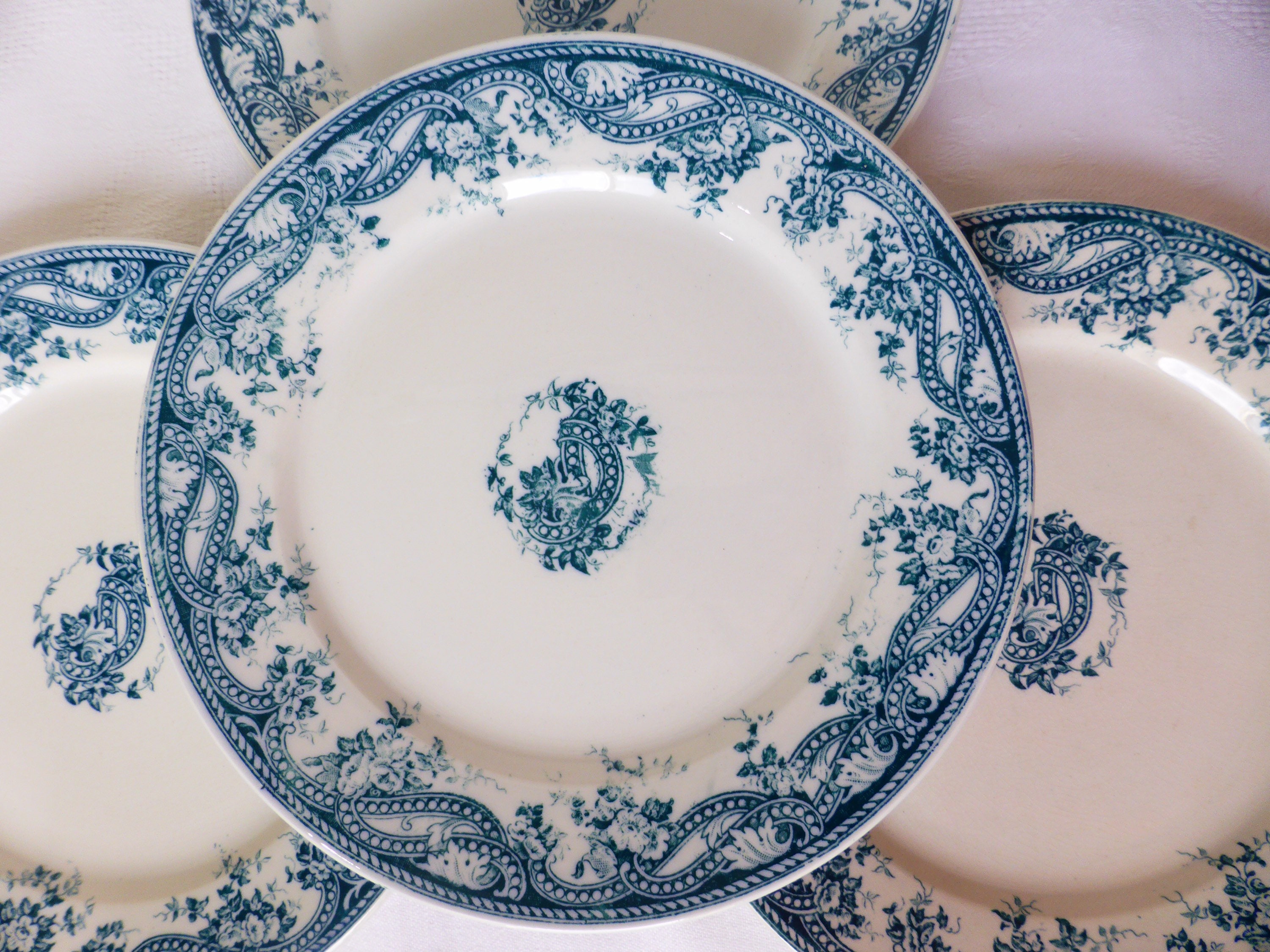 4 Assiettes Dessert Vintage de La Manufacture Sarreguemines Modèle Perles