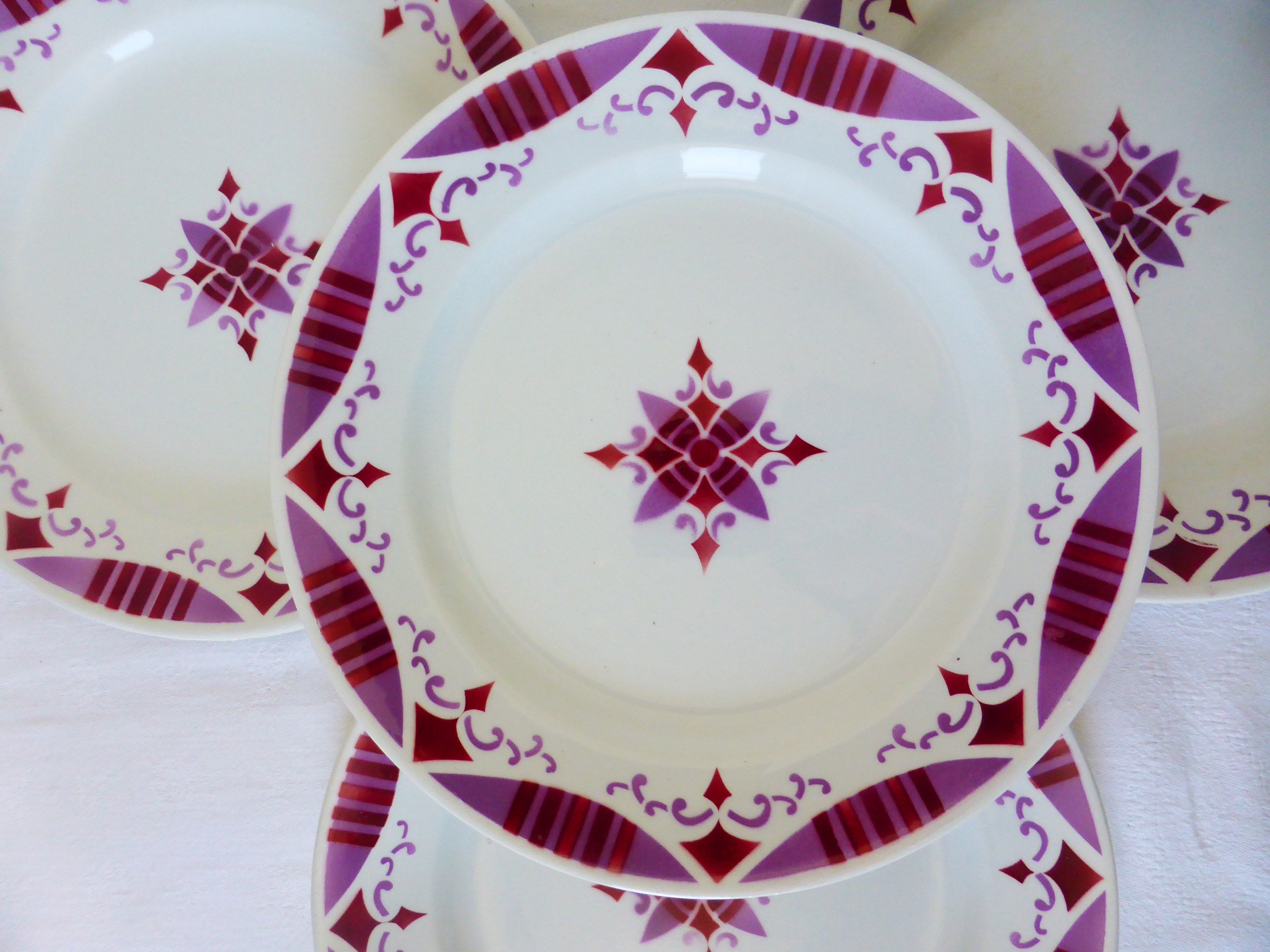 4 Assiettes Plates Vintage en Terre de Fer Du Moulin Des Loups et Hamage Modèle Madeleine