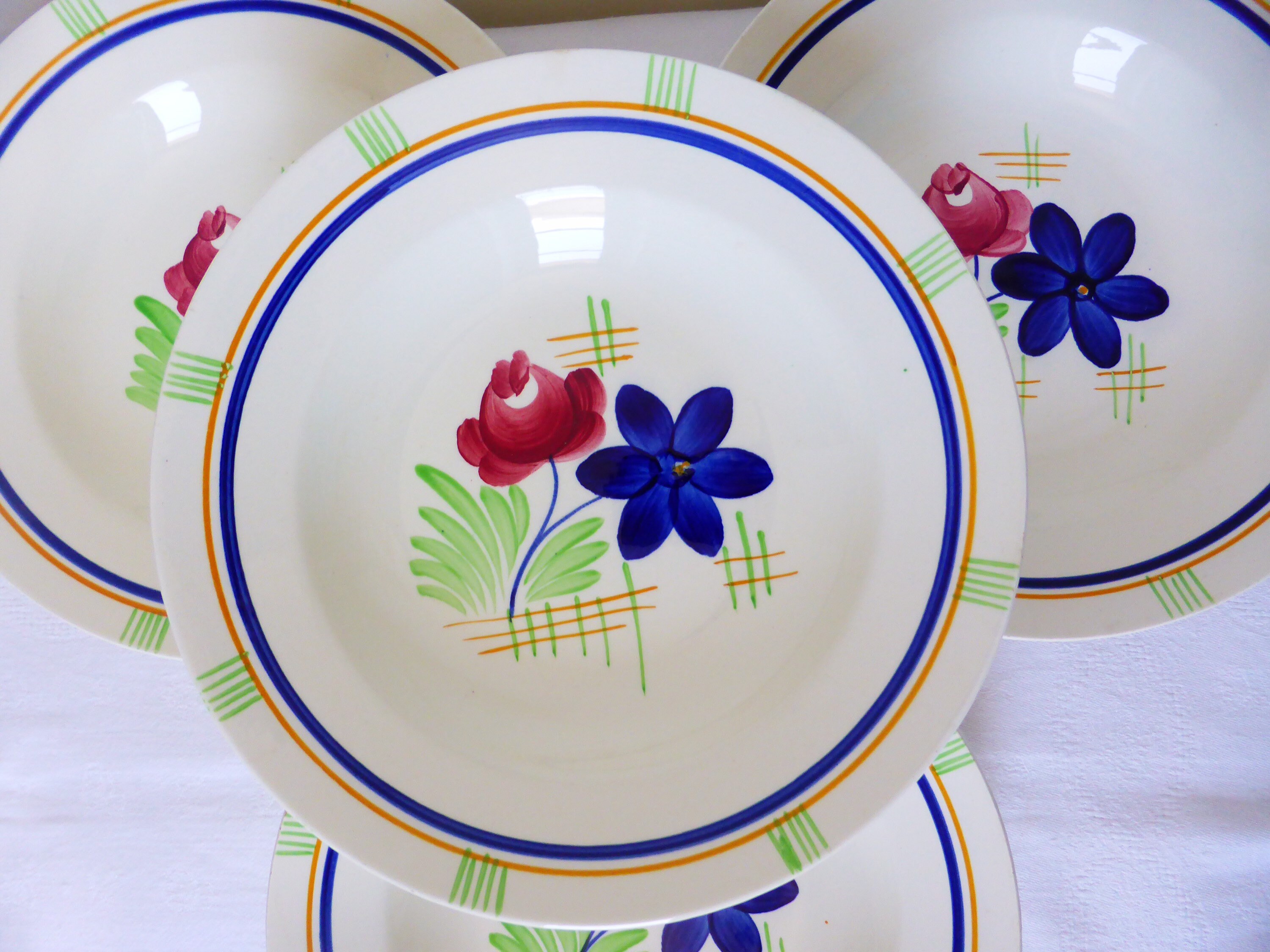 4 Assiettes Creuses Vintage de La Manufacture Gien Modèle Robinson