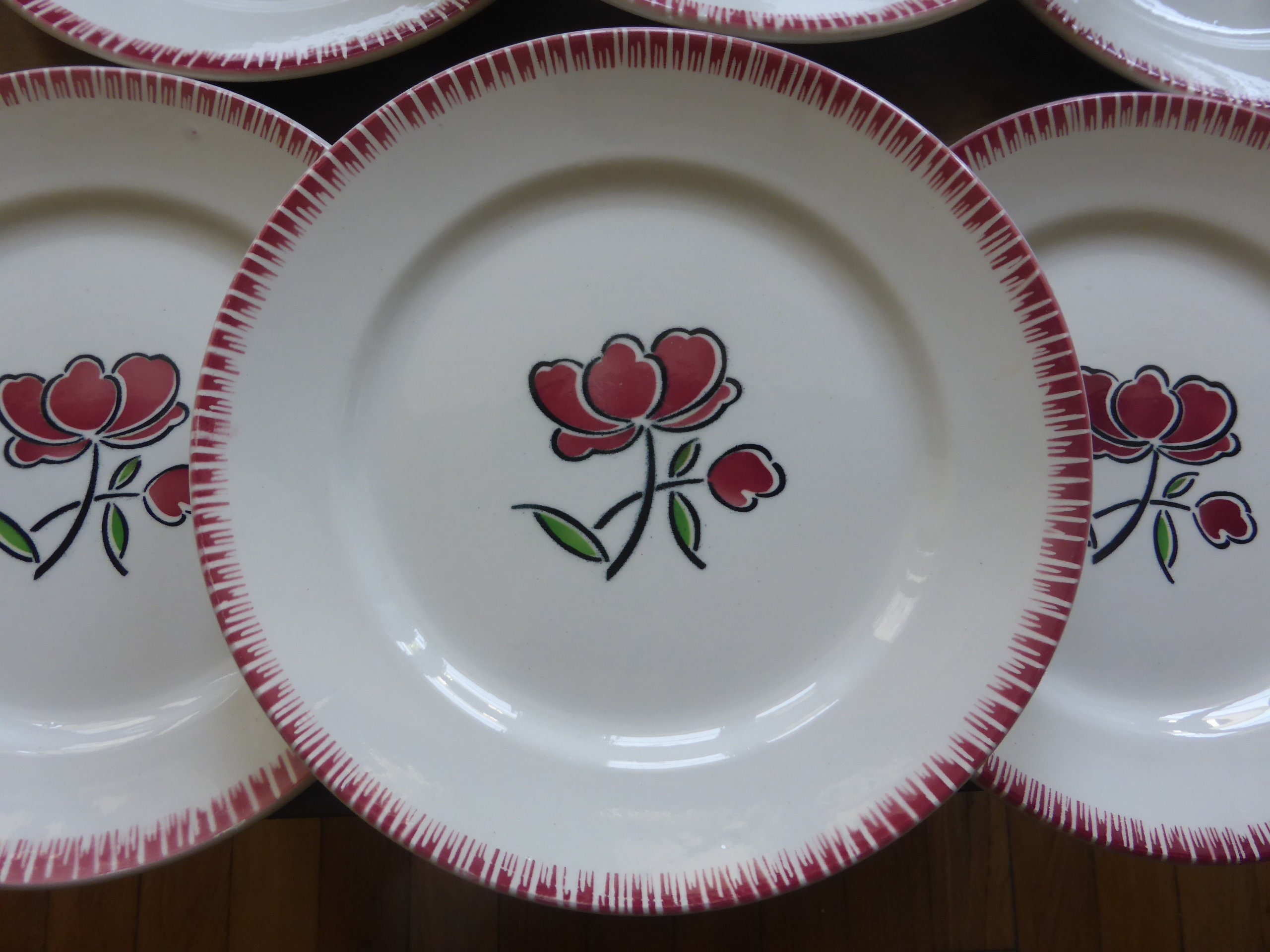 6 Assiettes Plates Vintage de La Manufacture Badonviller en Porcelaine