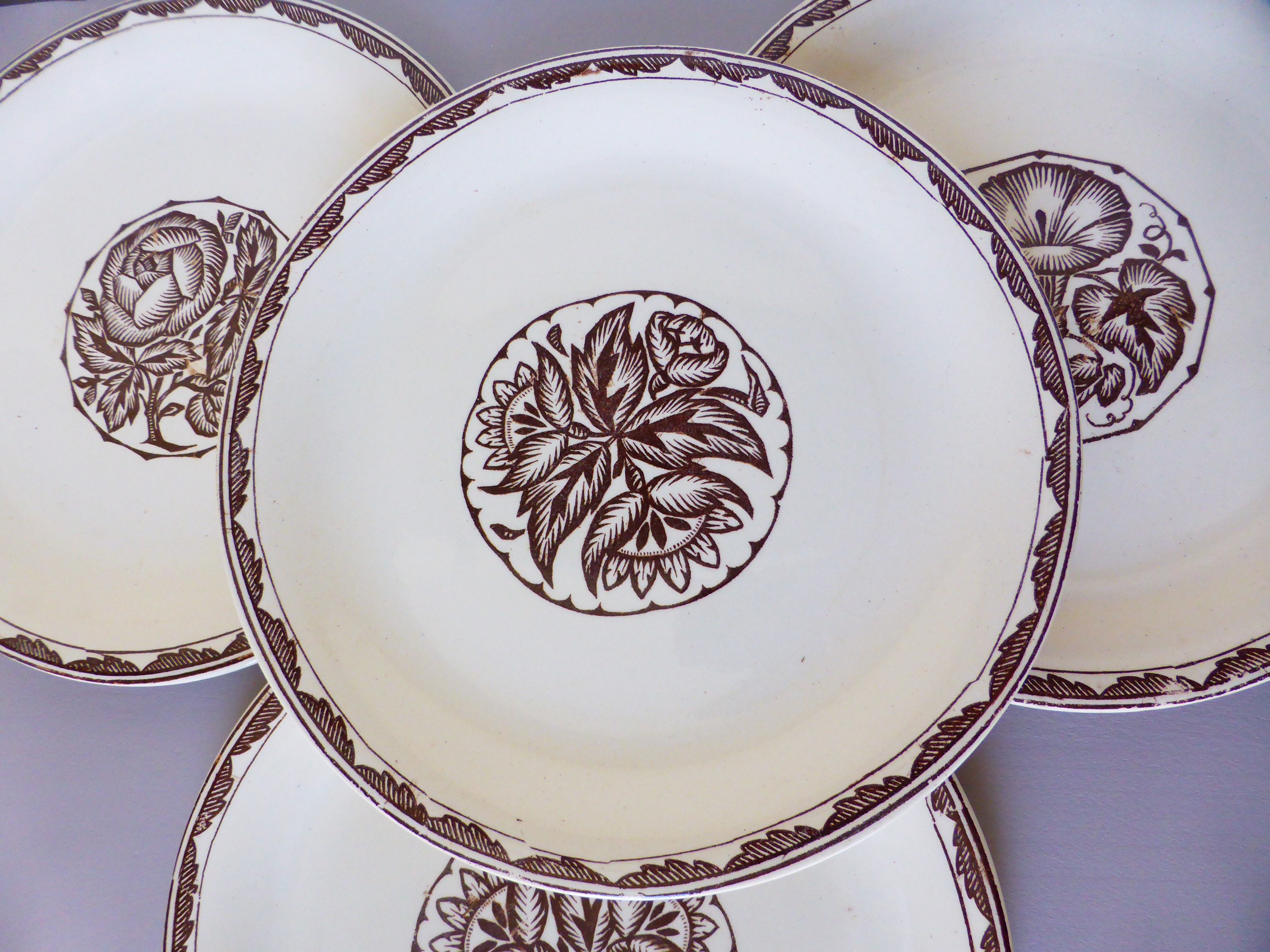 4 Assiettes Dessert Vintage de Sarreguemines Modèle Argonne en Porcelaine