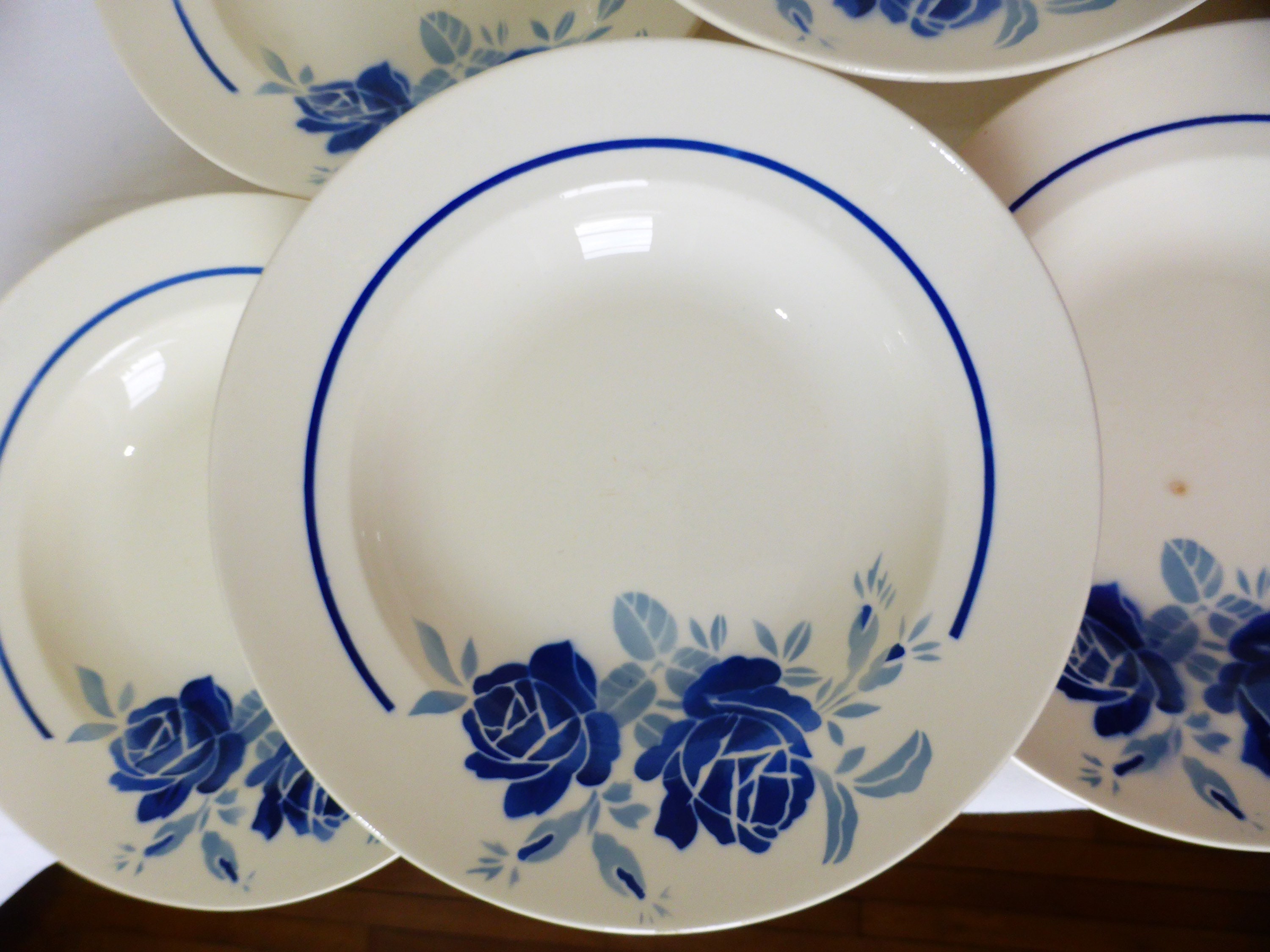 6 Assiettes Creuses Vintage Des Établissements Grimaud Strasbourg Modèle Poitiers en Porcelaine