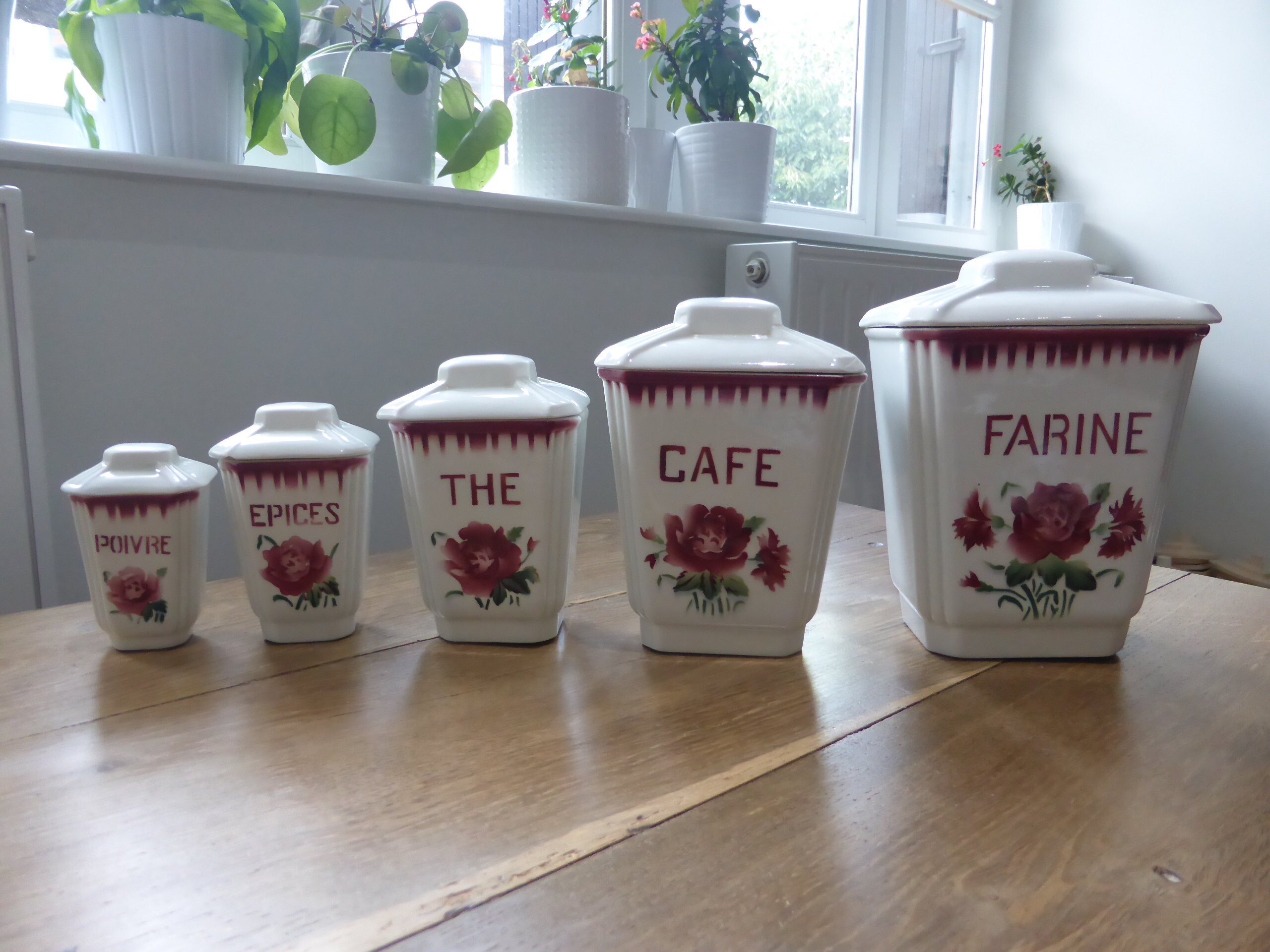 Série de 5 Pots à Épices Vintage Digoin Sarreguemines Modèle Yvette en Porcelaine