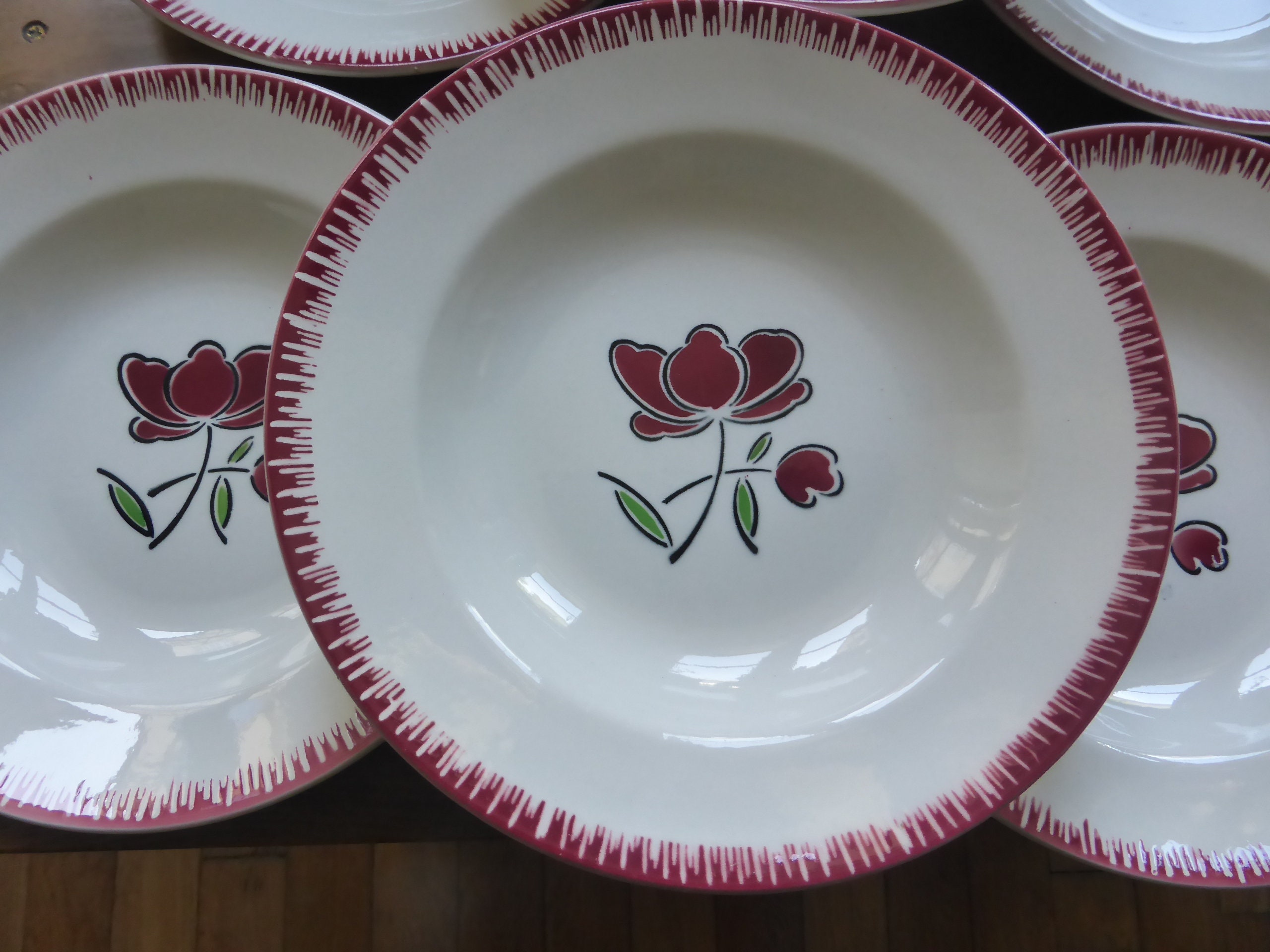 6 Assiettes Creuses Vintage de La Manufacture Badonviller en Porcelaine