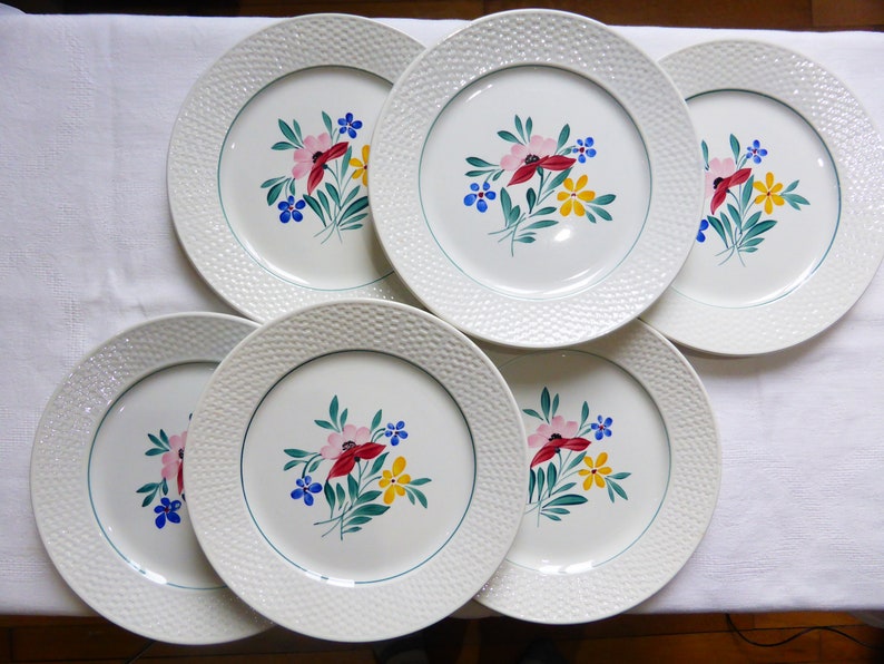 6 Digoin Sarreguemines vintage flat plates in porcelain model Fabiola
